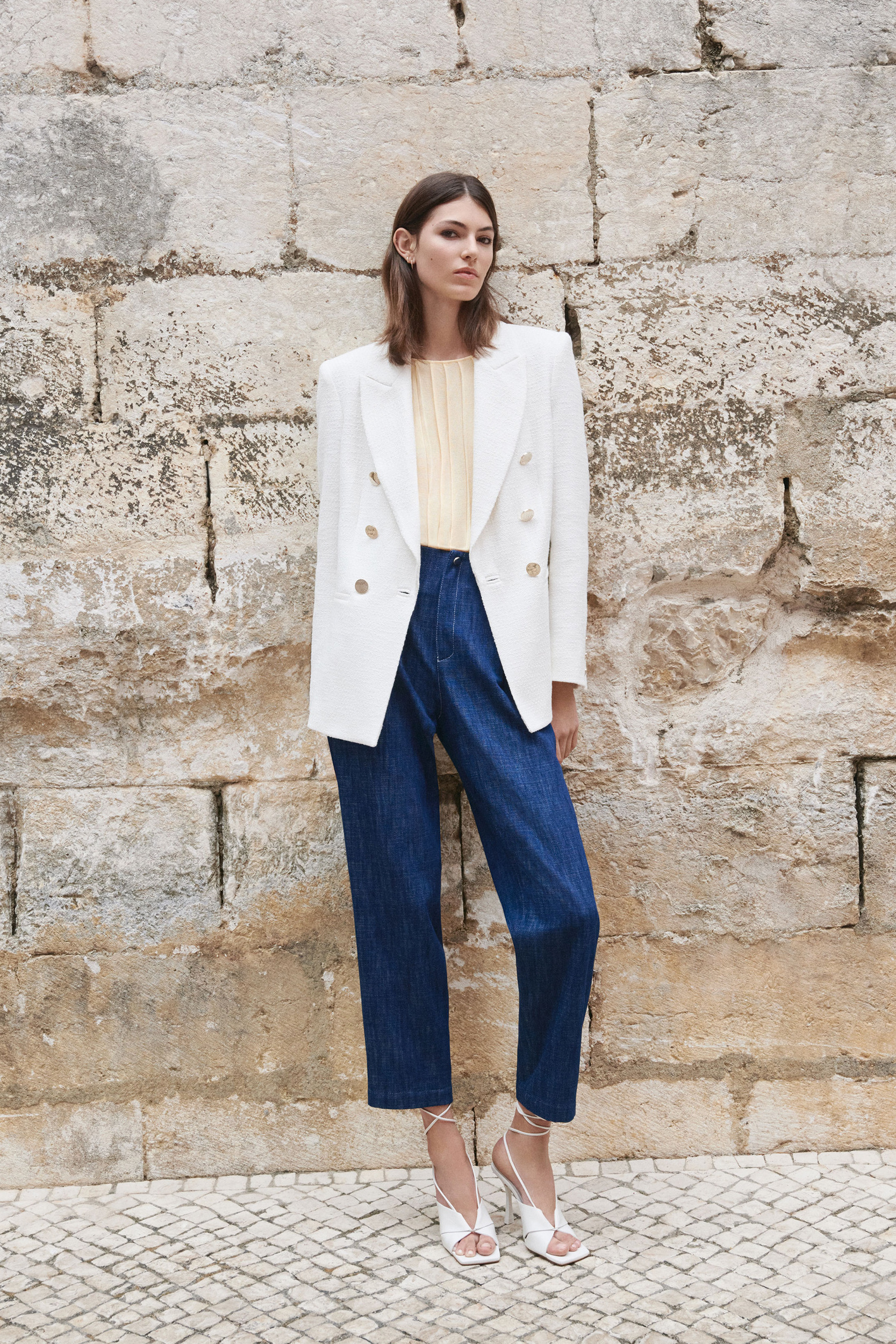 Trousers in supple denim fabric