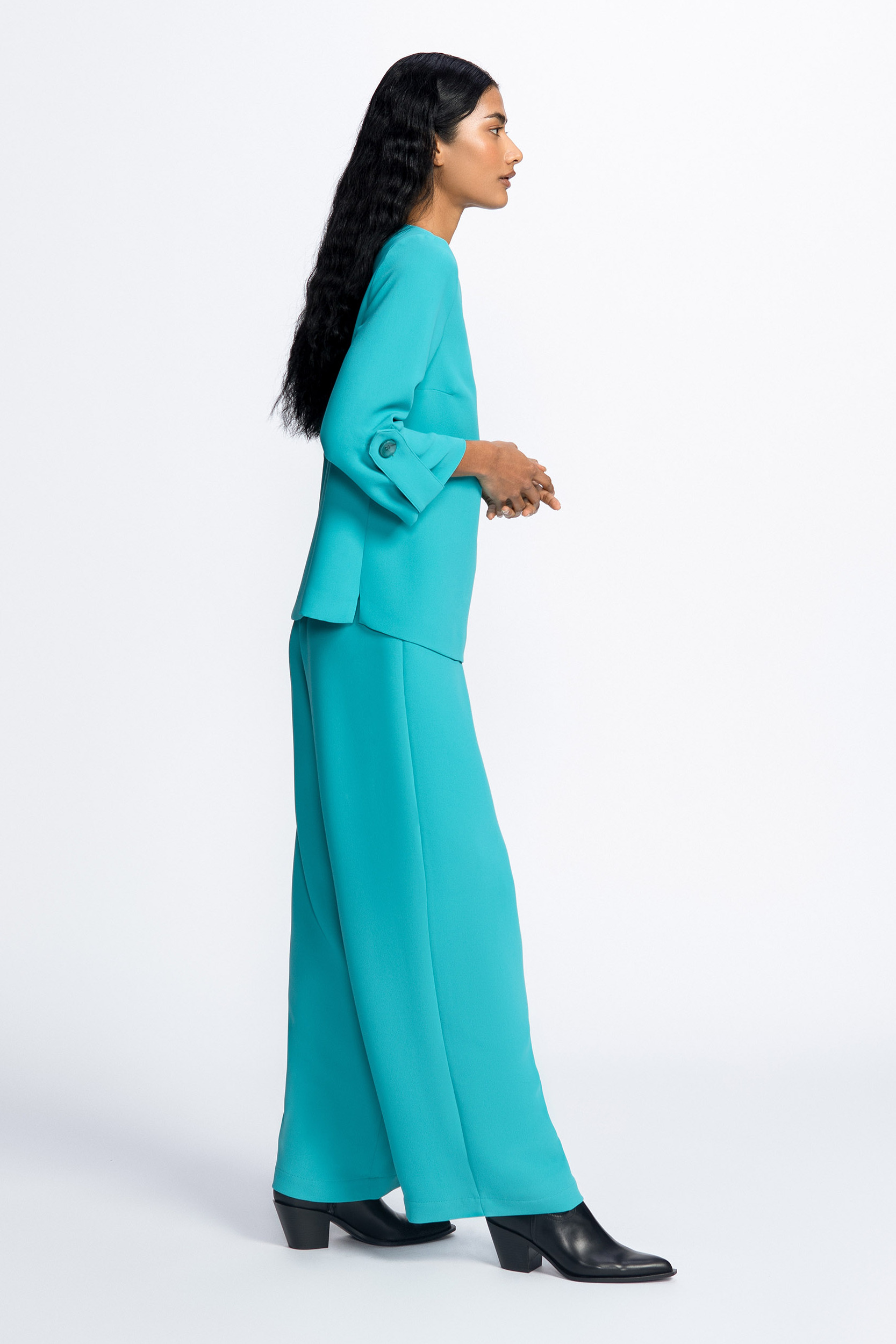 Blouse en sergé à encolure ronde