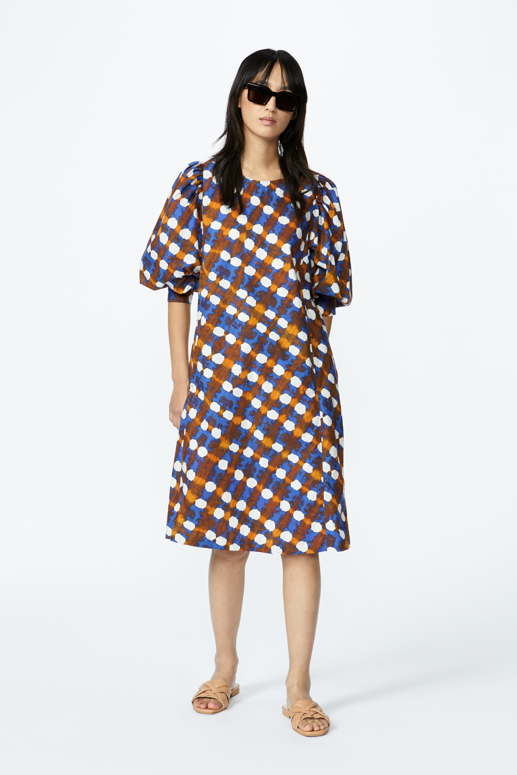 Cotton dress with arty dot print