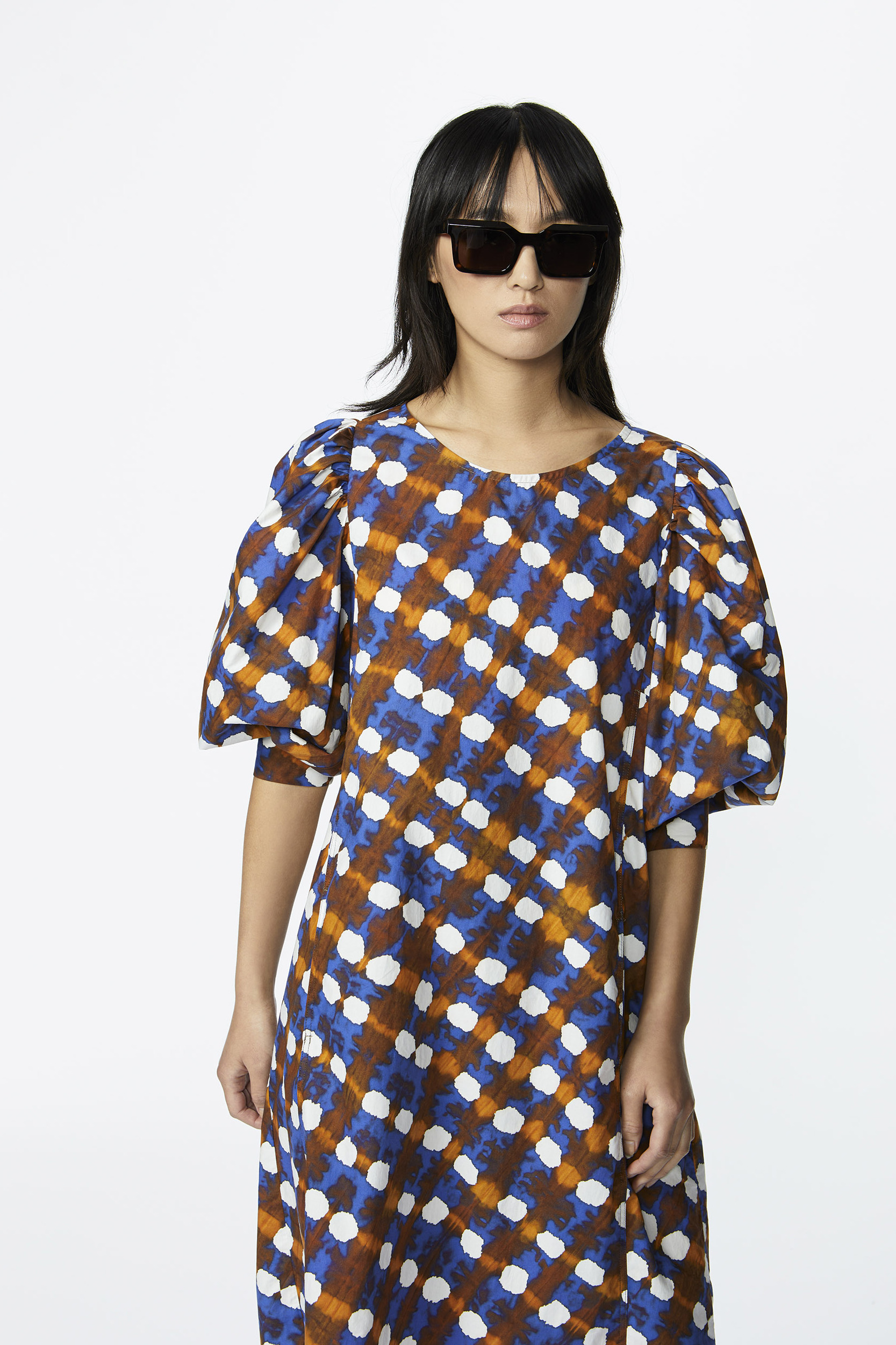 Cotton dress with arty dot print