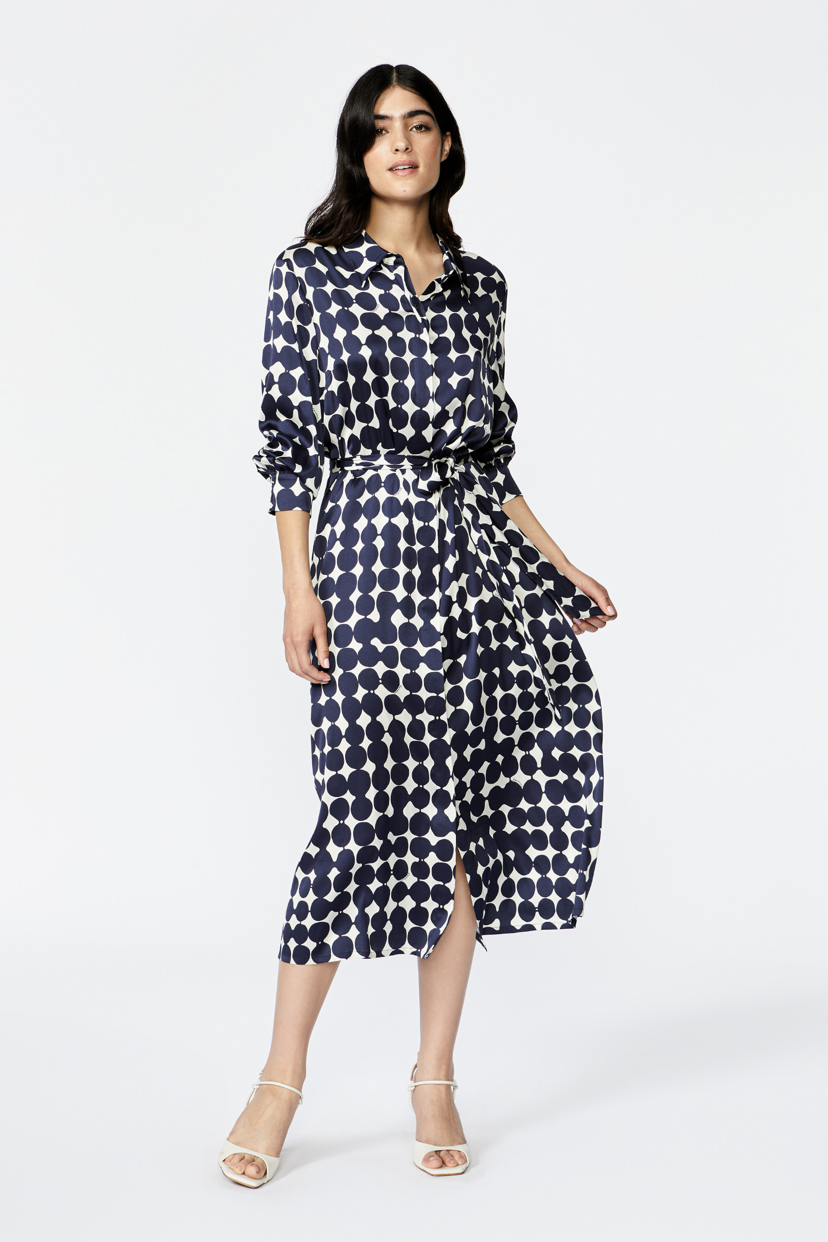 Shirt dress with in-house dot print