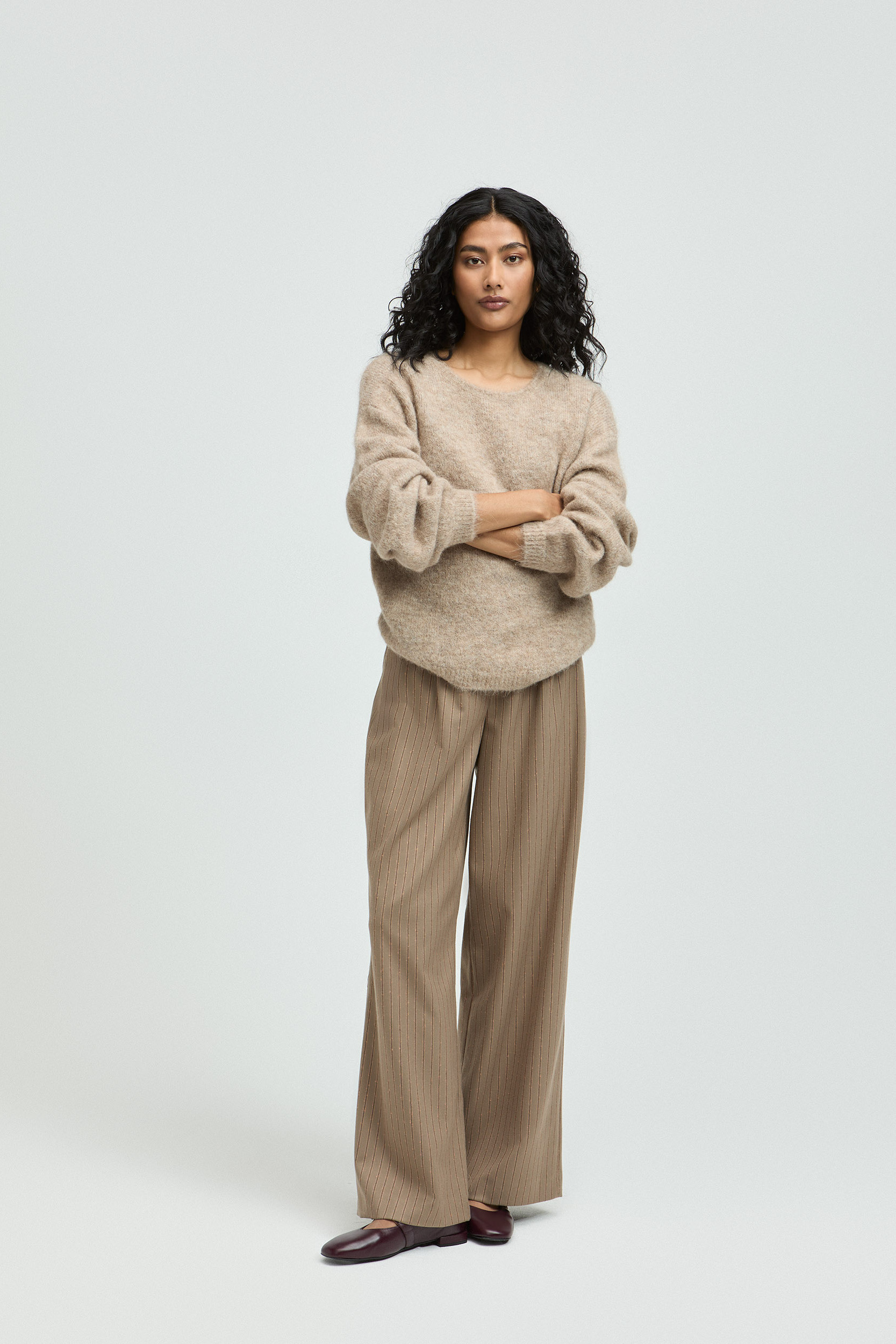 Pin stripe broek met wijde pijpen