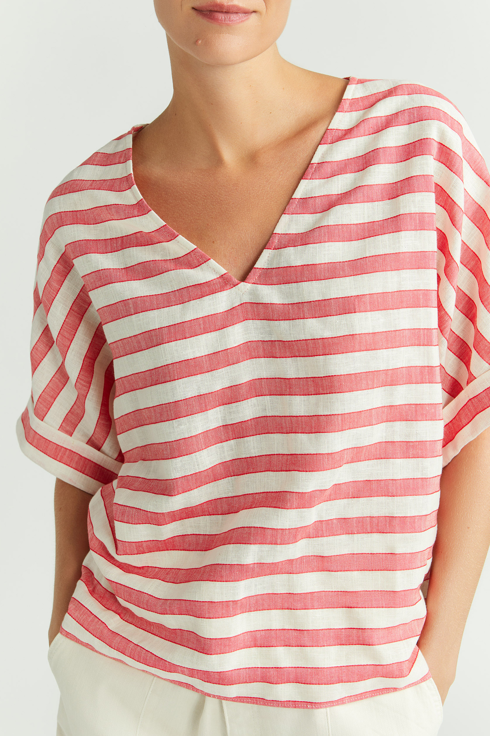 Blouse rayée à encolure en V
