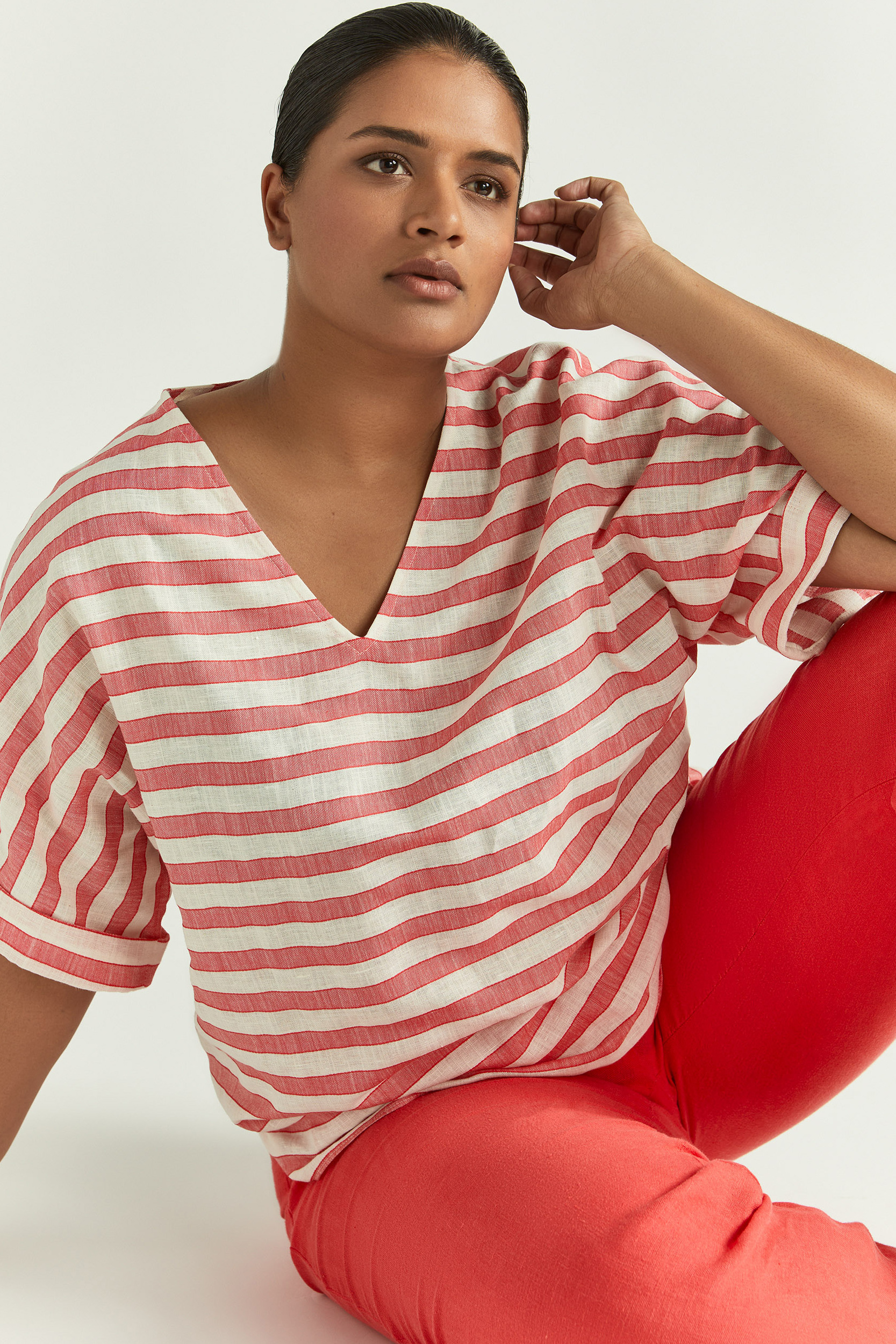 Blouse rayée à encolure en V