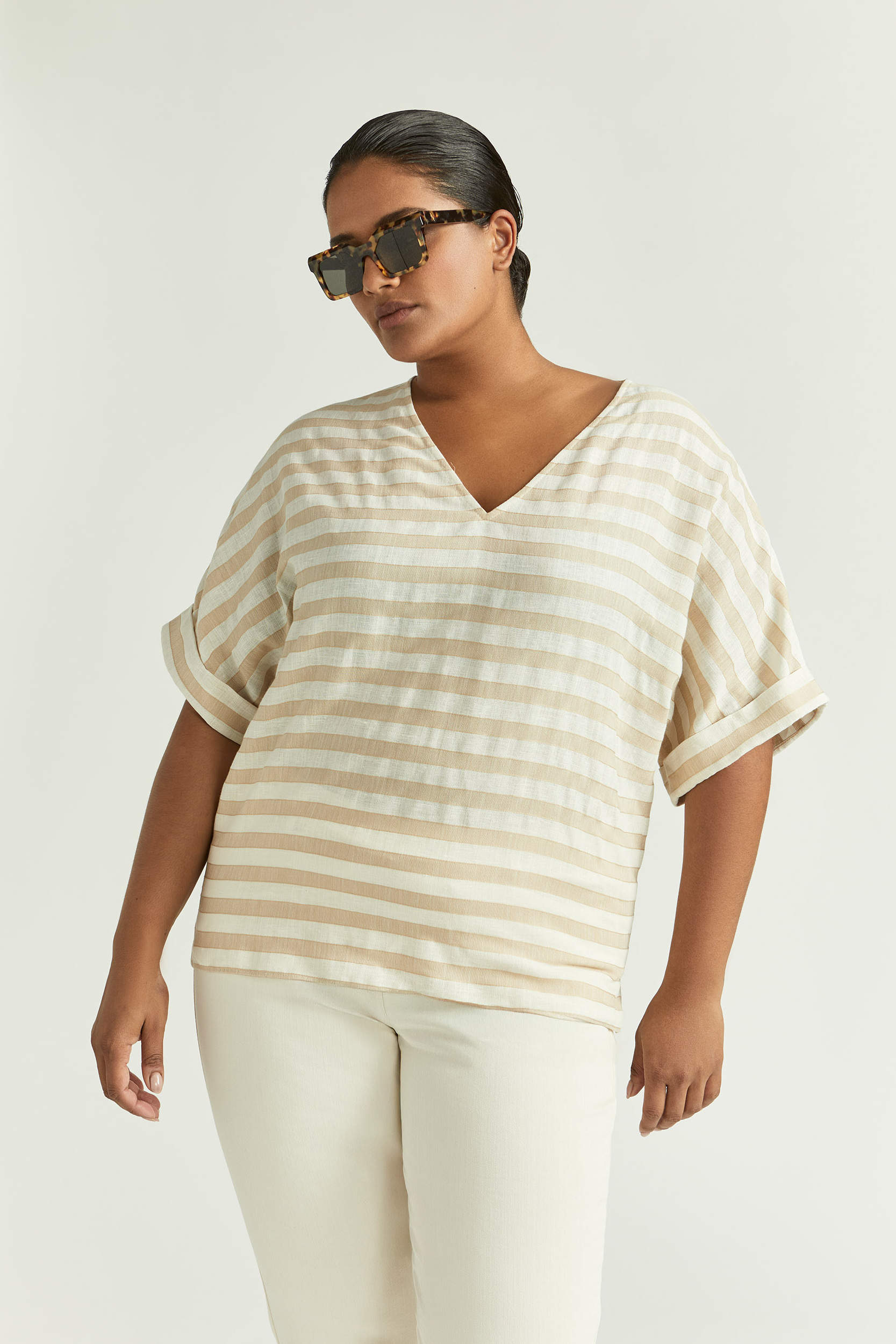 Blouse rayée à encolure en V