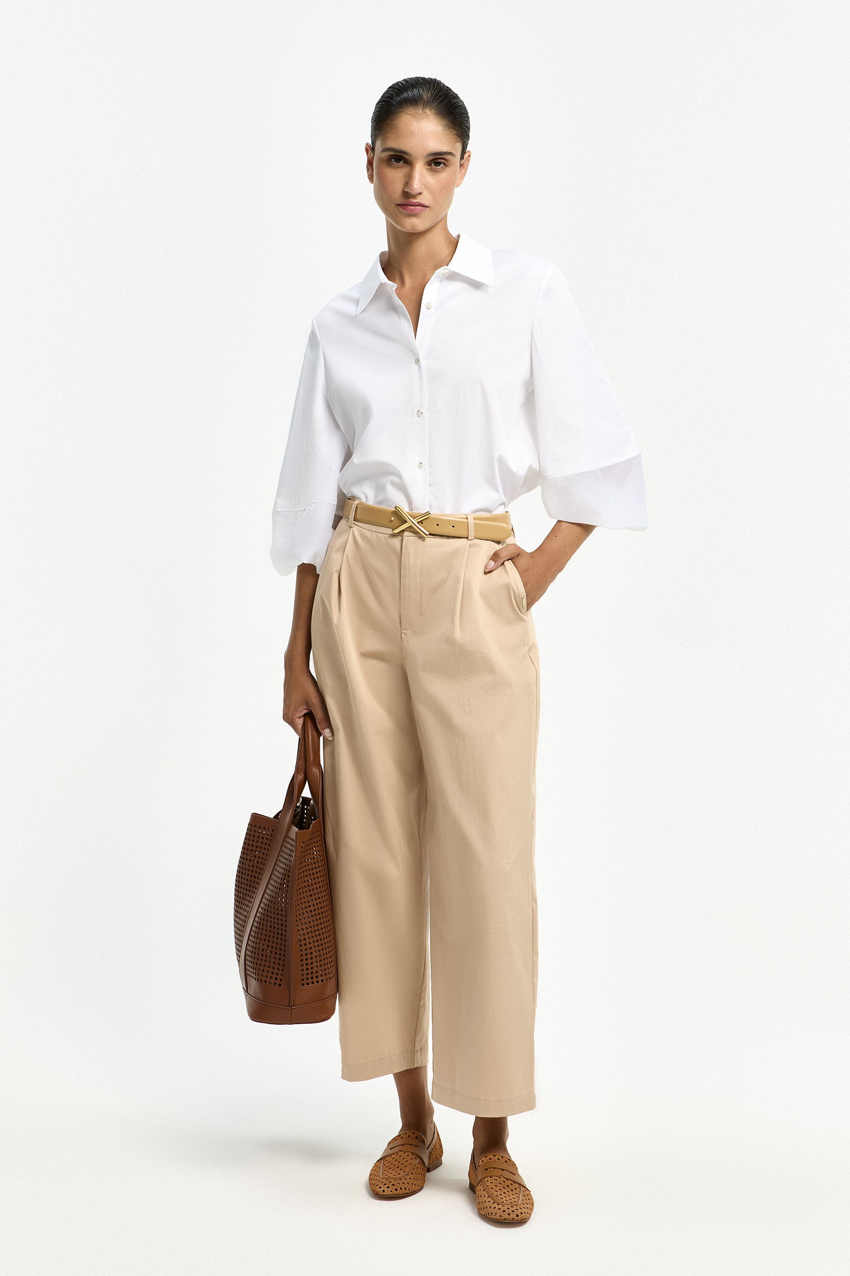 Blouse met organza mouwen