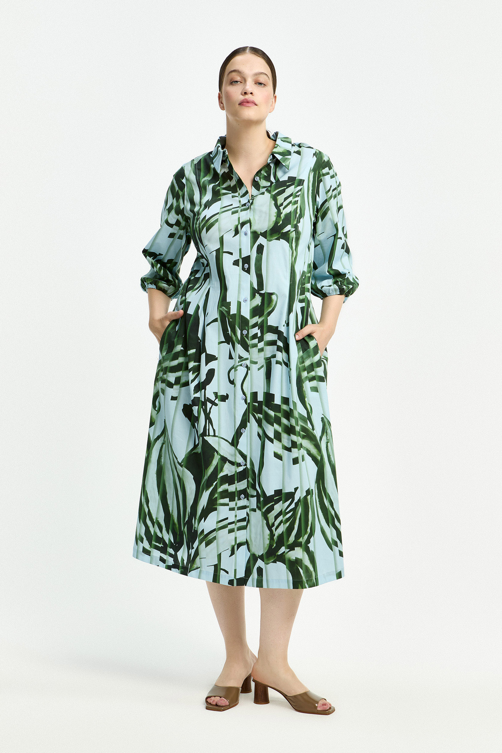 Katoenen jurk met plissé print