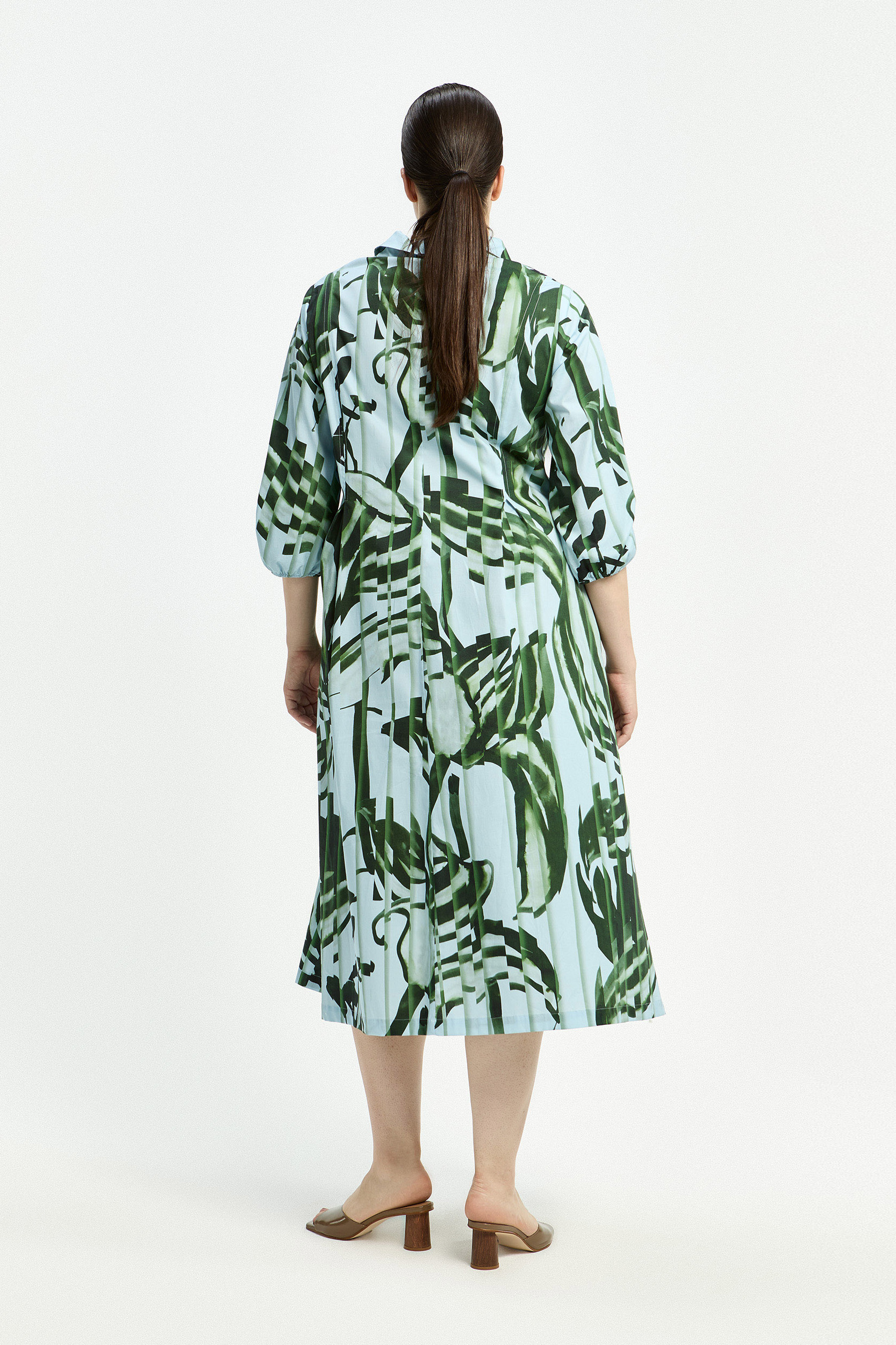 Katoenen jurk met plissé print