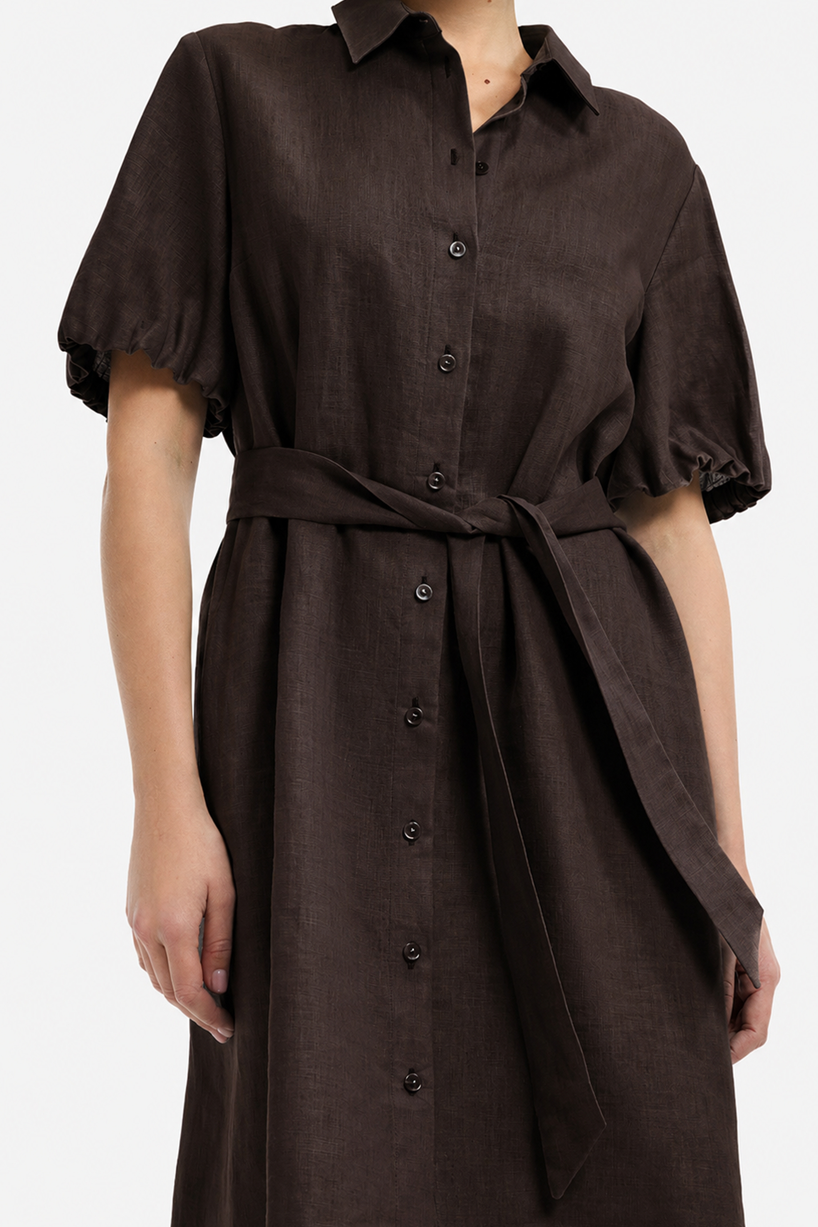 Linen shirt dress with balloon sleeves