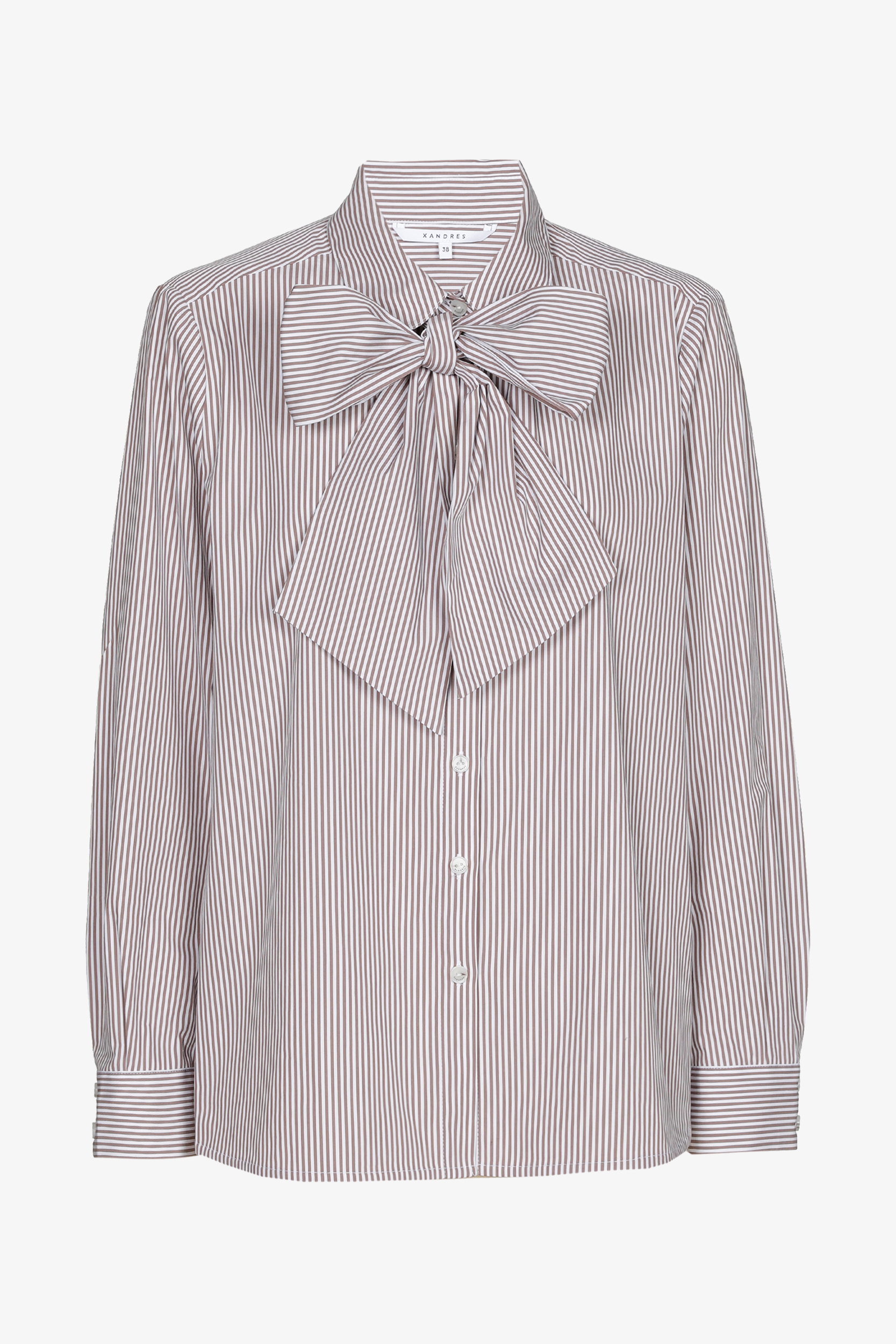 Striped blouse with detachable bow ribbon