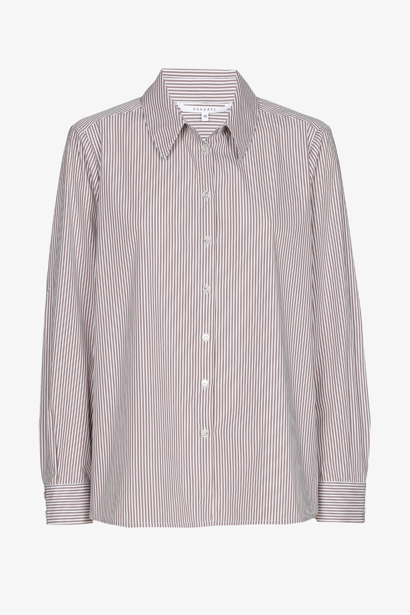 Striped blouse with detachable bow ribbon
