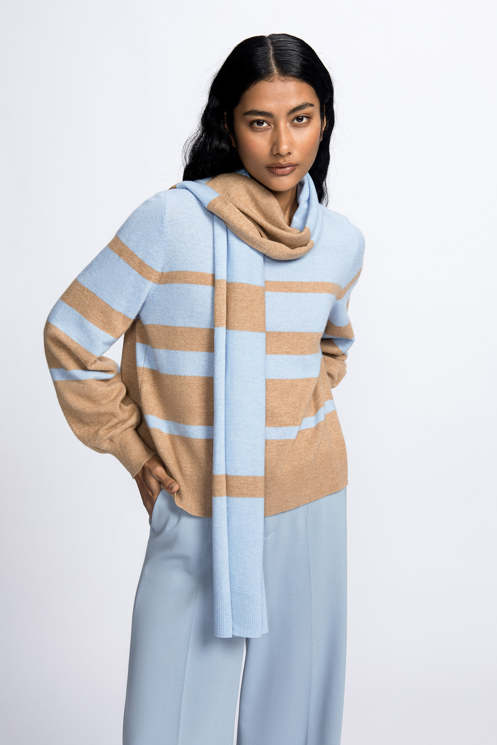 Pull rayé en mélange de cachemire