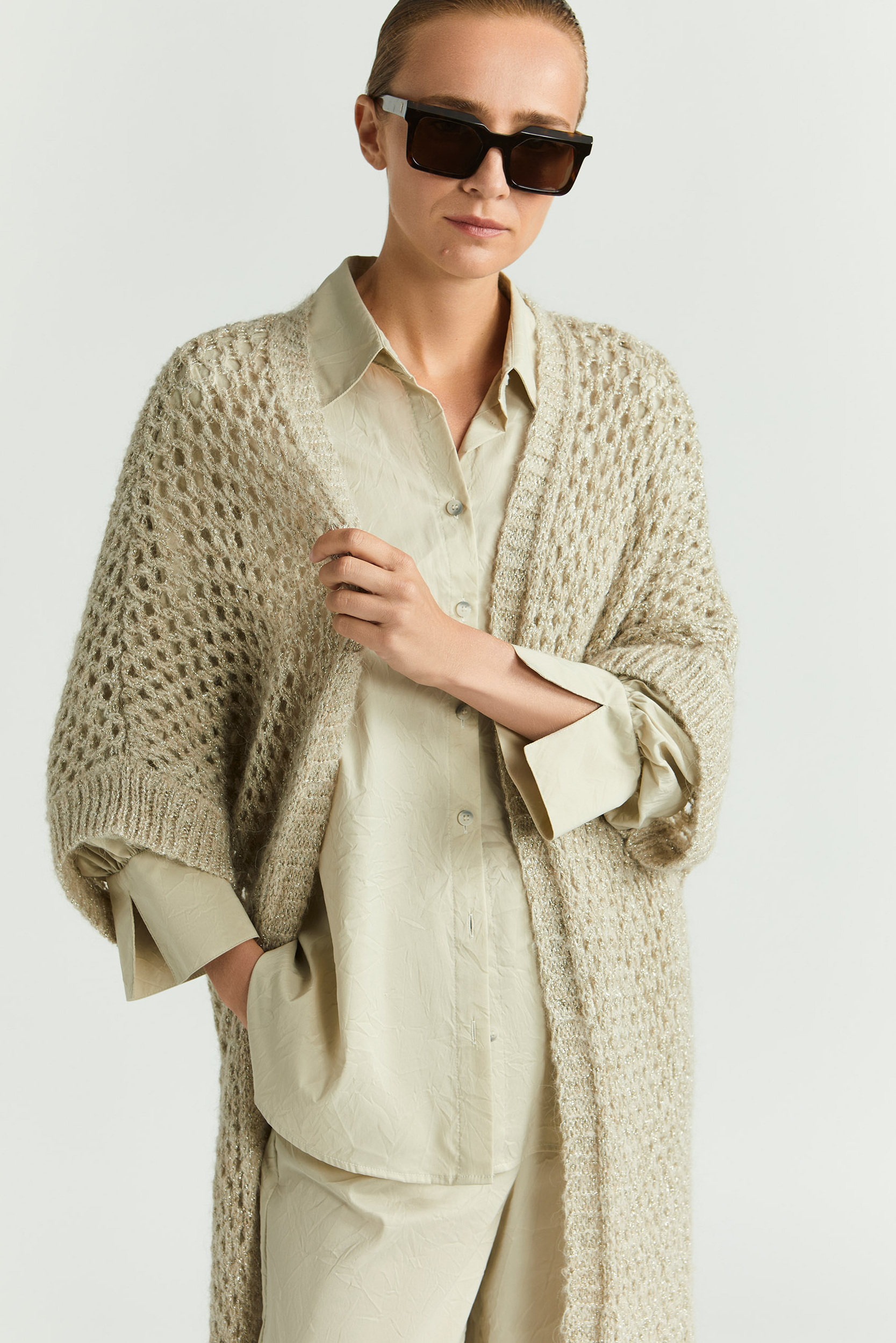 Long alpaca wool kimono cardigan