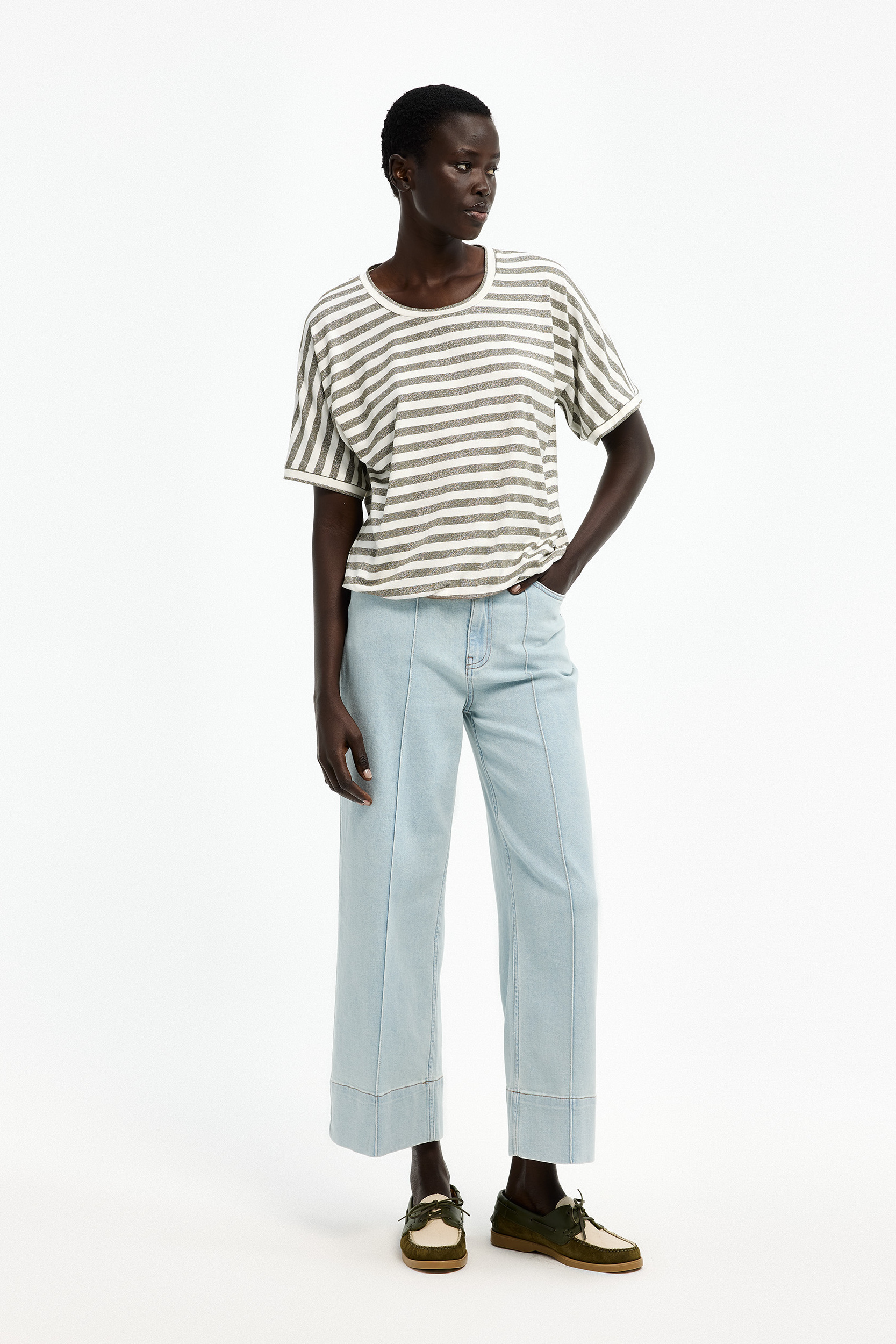 T-shirt met lurex strepen