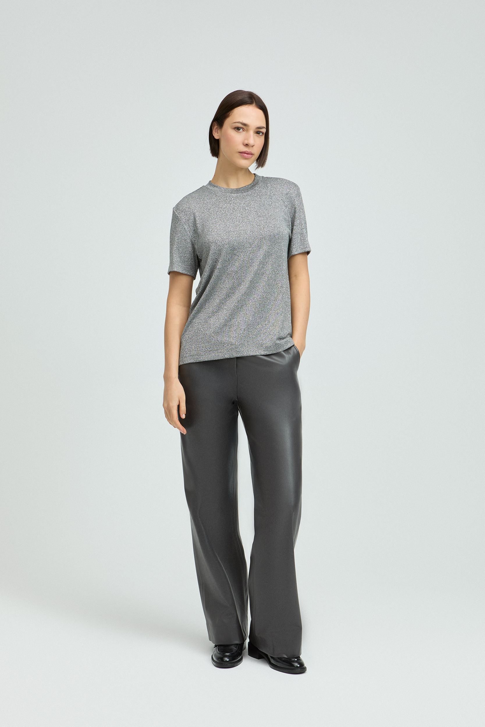 Lurex-T-Shirt mit Rundhalsausschnitt