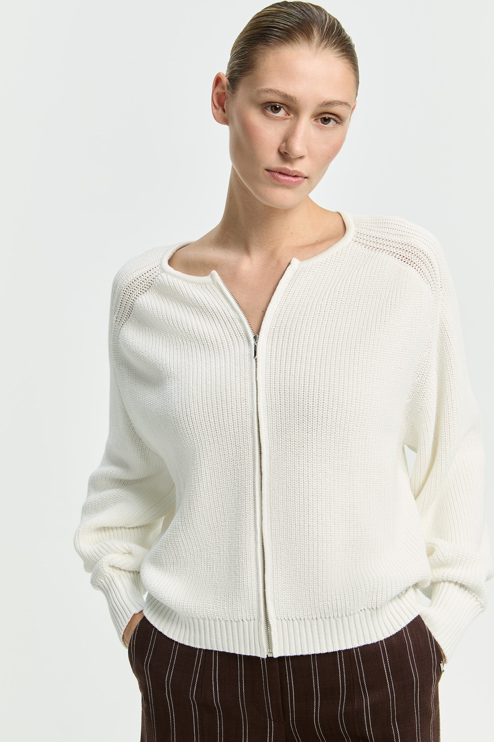 Katoenen cardigan in parelsteek