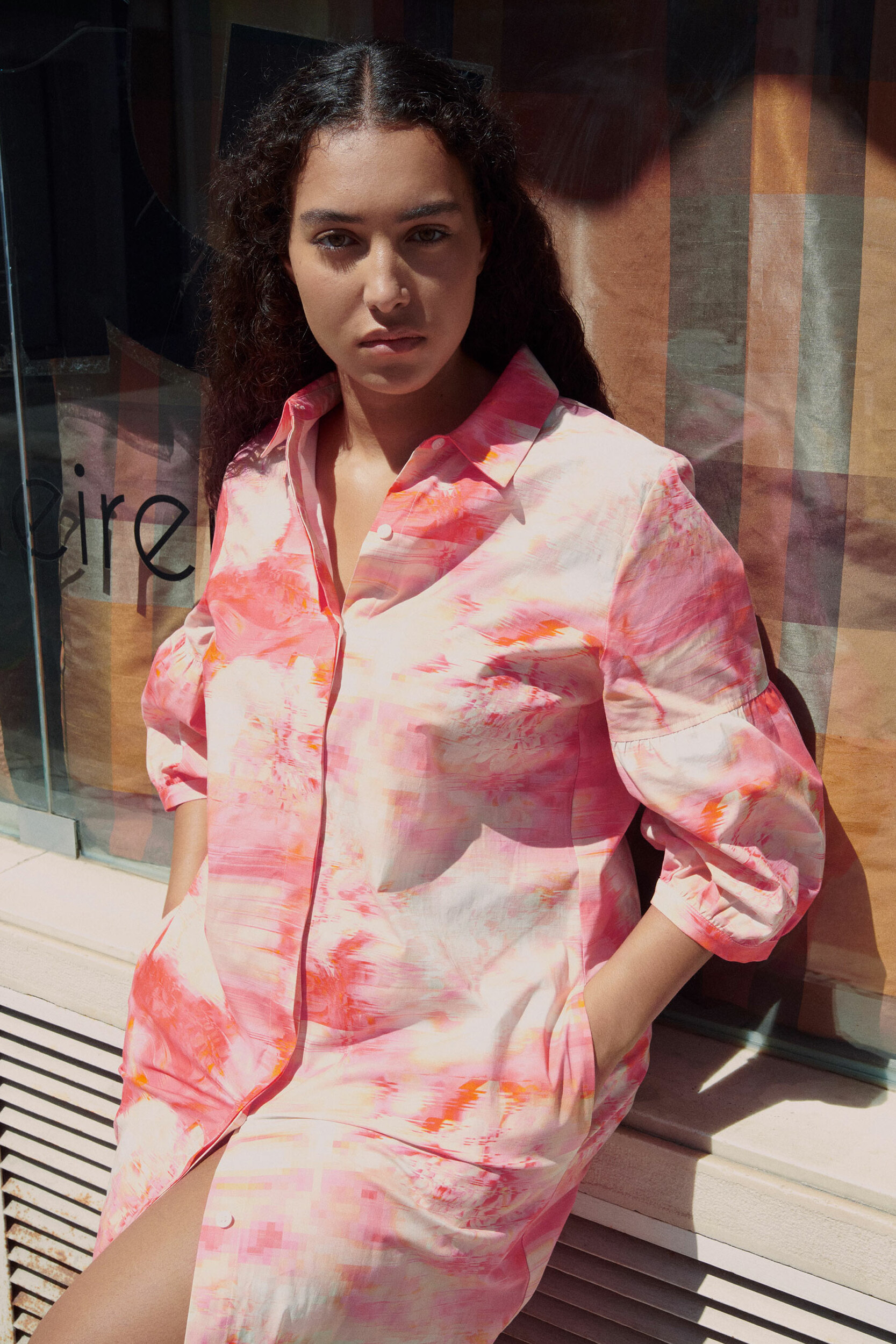 Shirt dress with sash