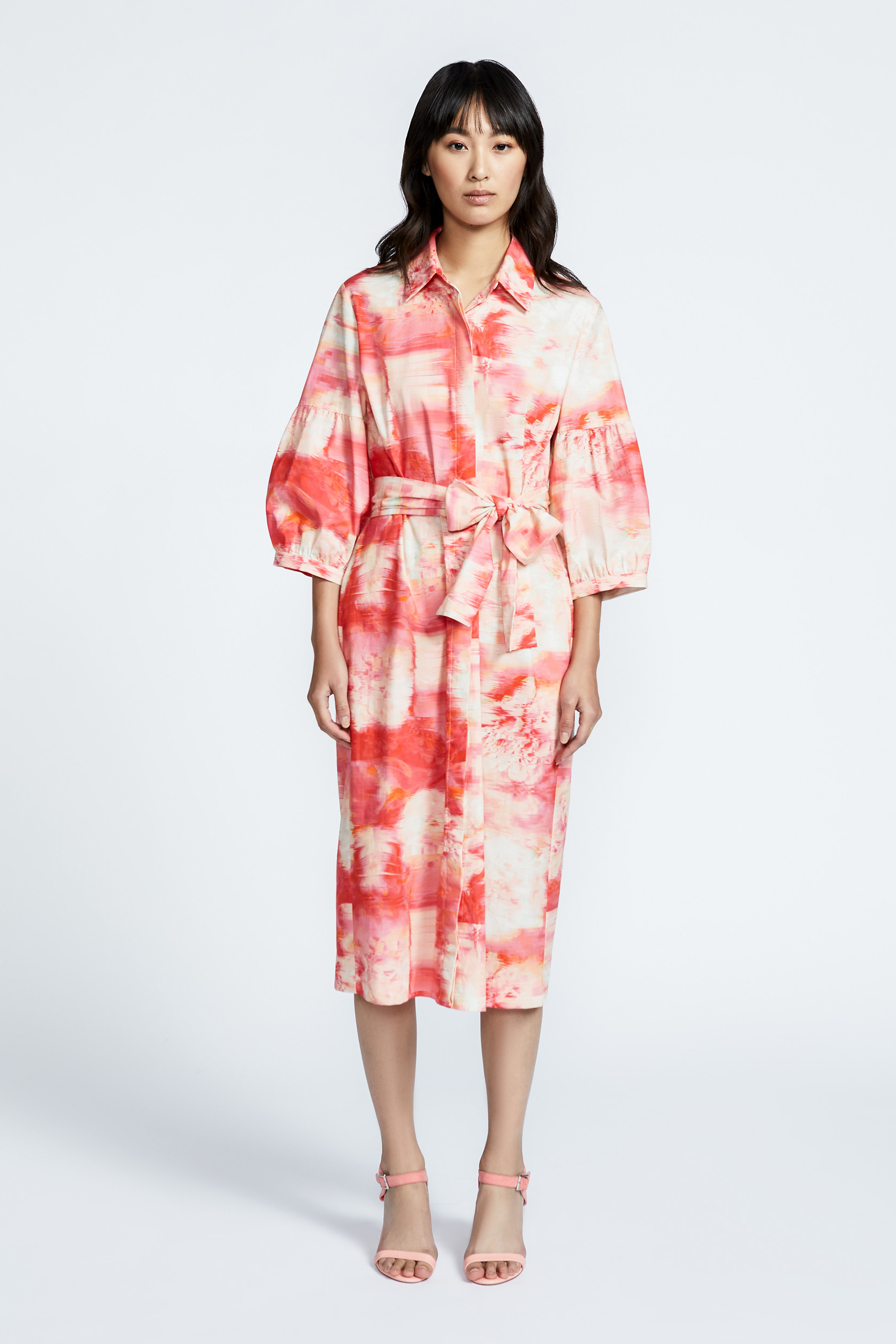 Shirt dress with sash
