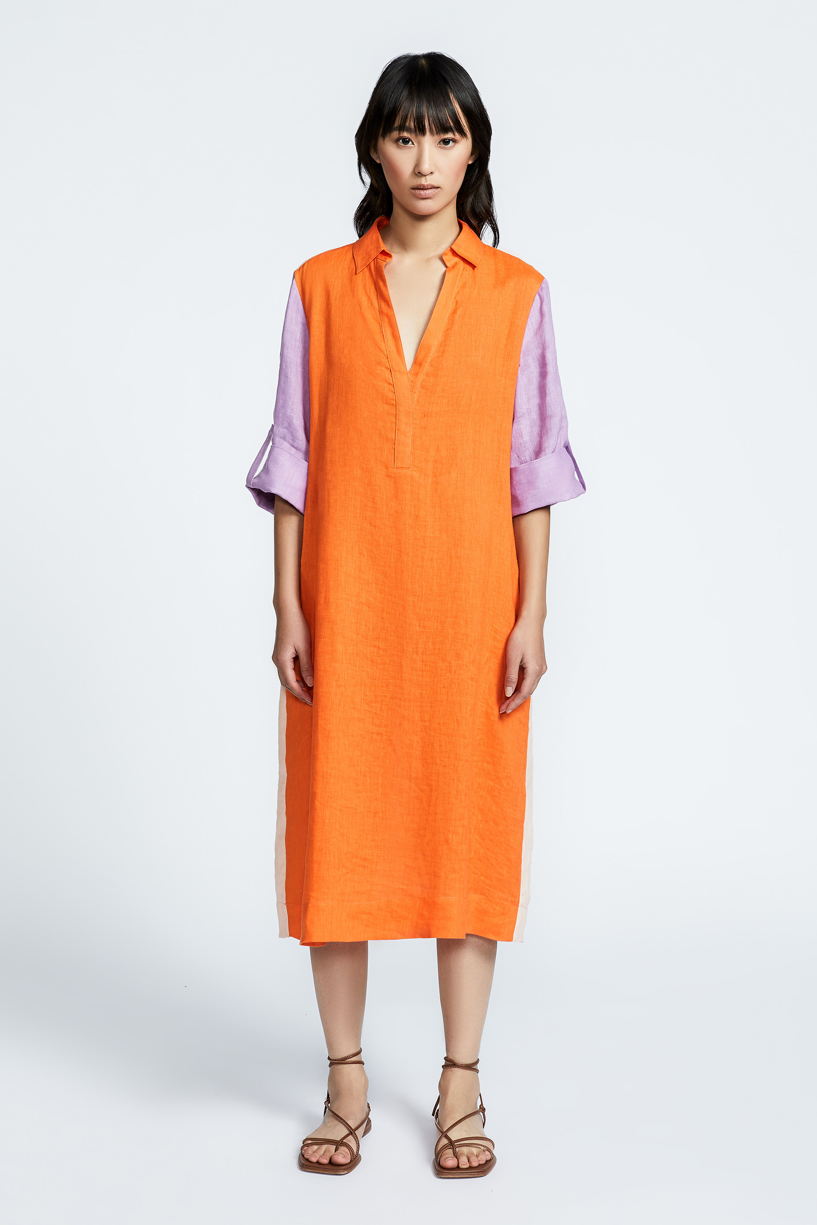 Tricolour dress in linen