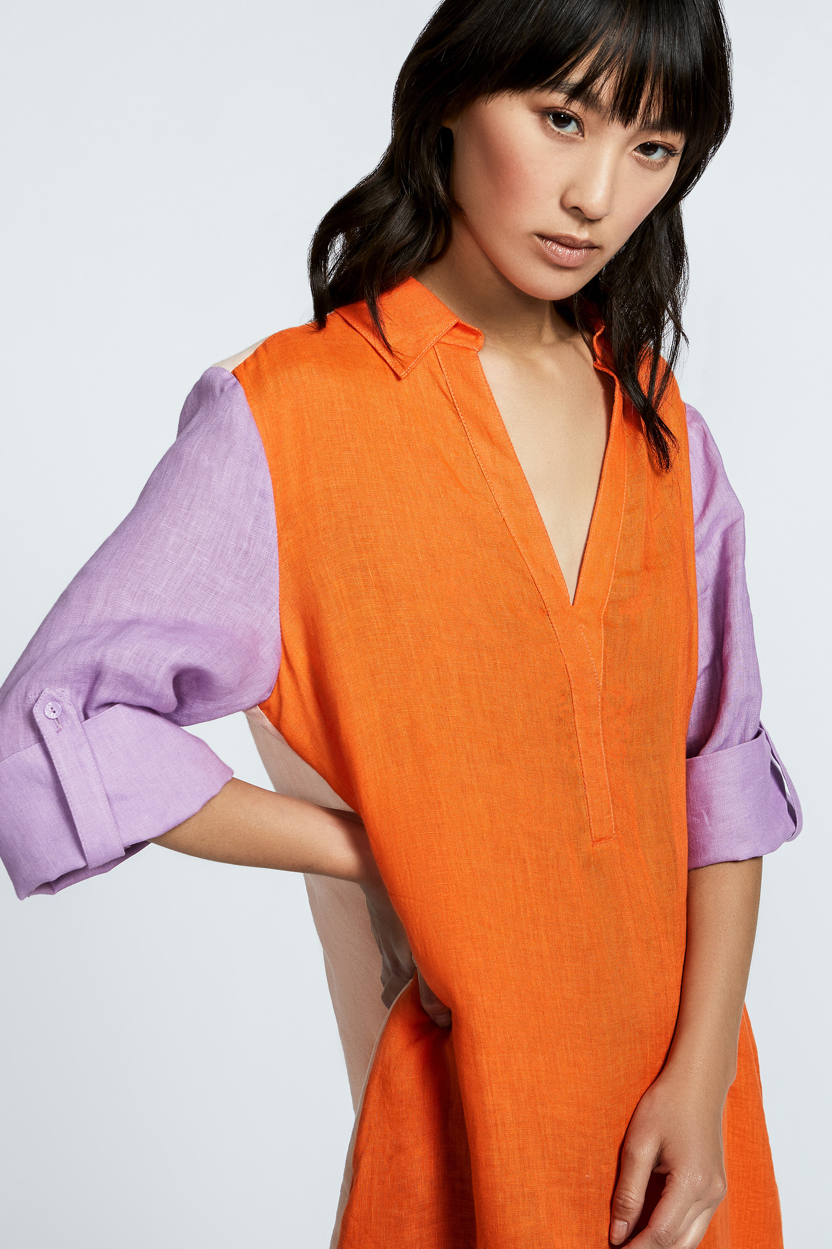 Tricolour dress in linen