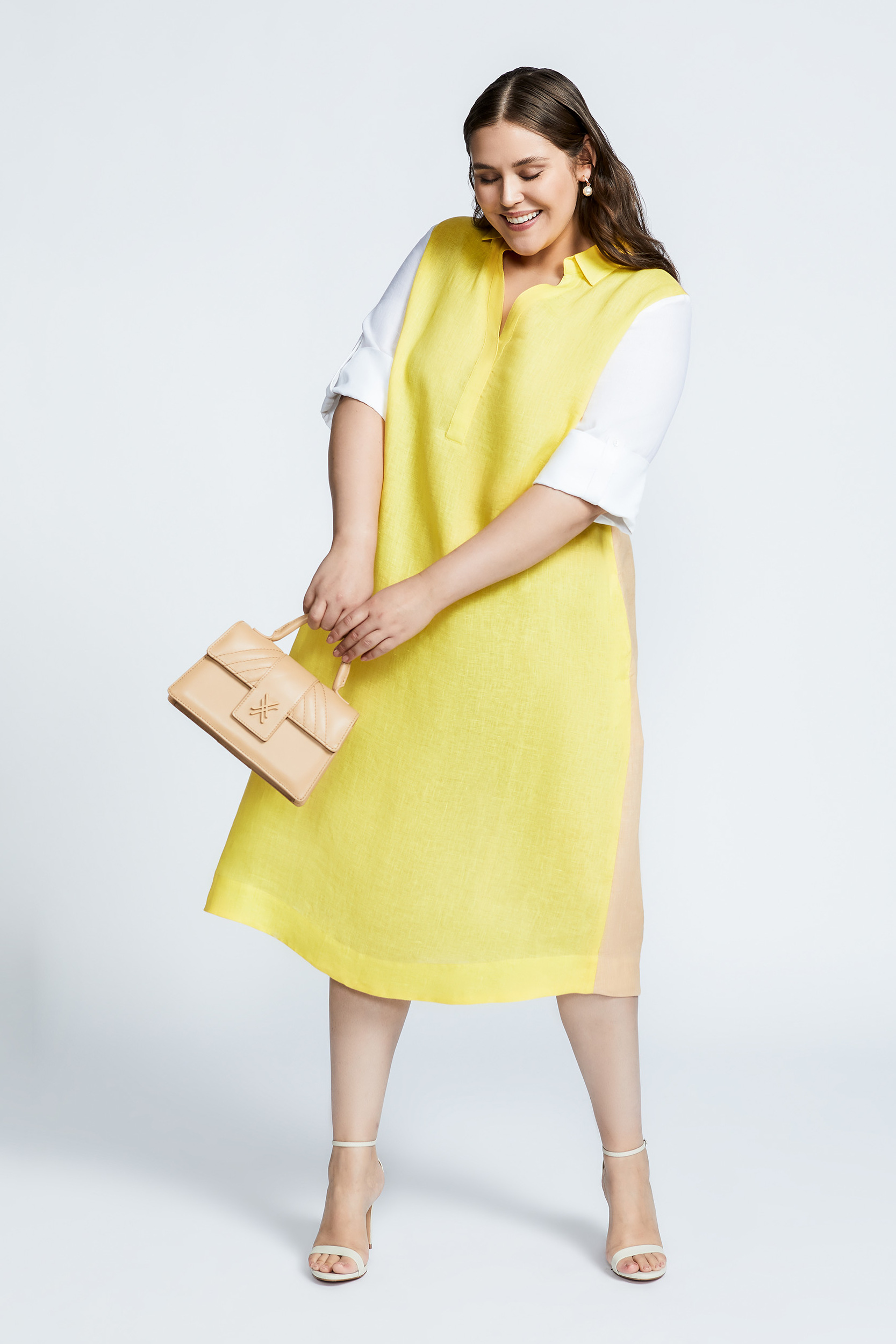 Tricolour dress in linen