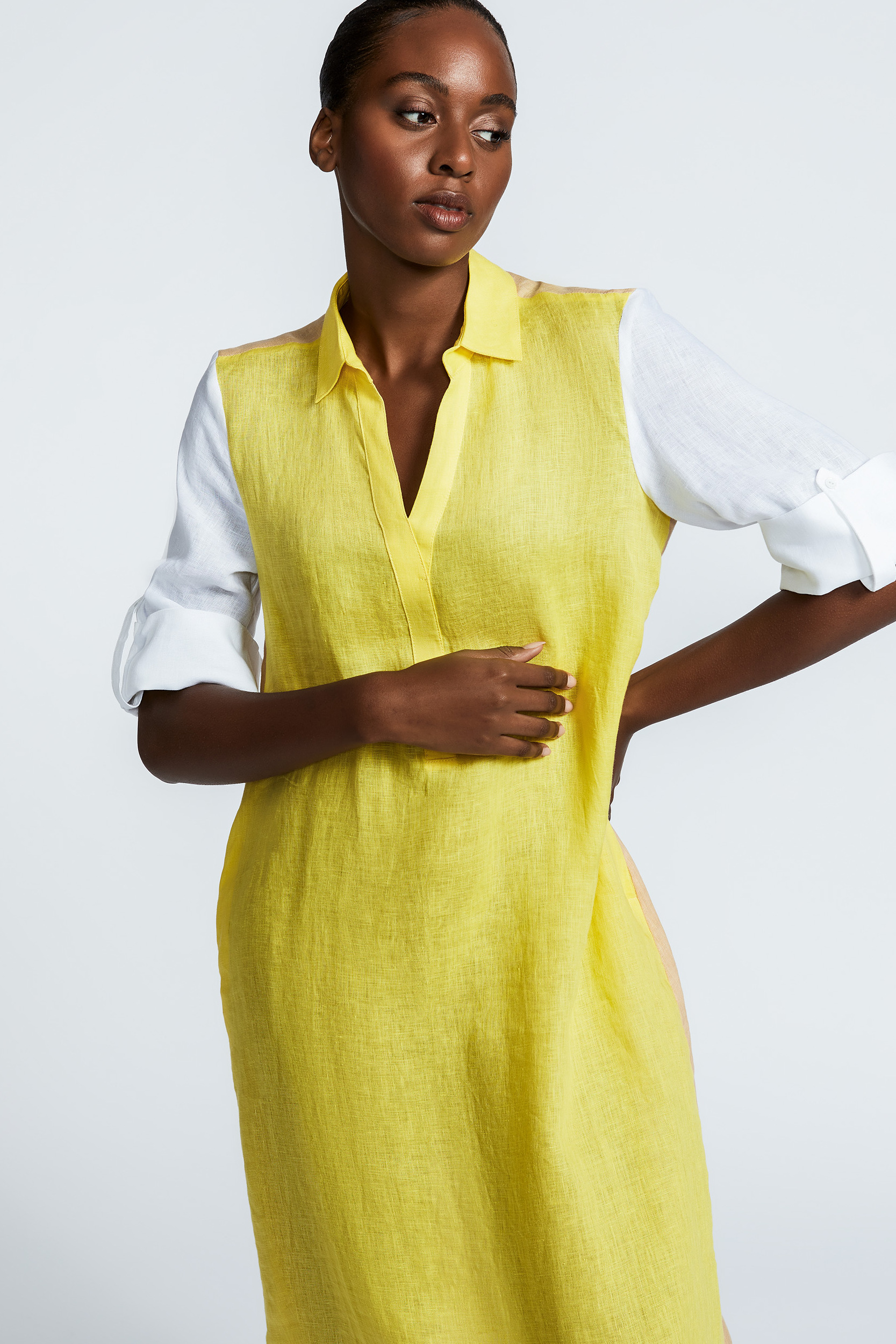 Tricolour dress in linen