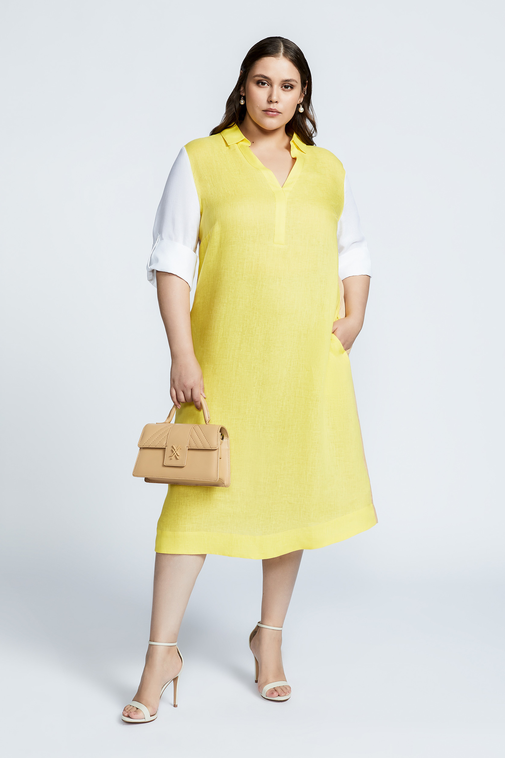 Tricolour dress in linen