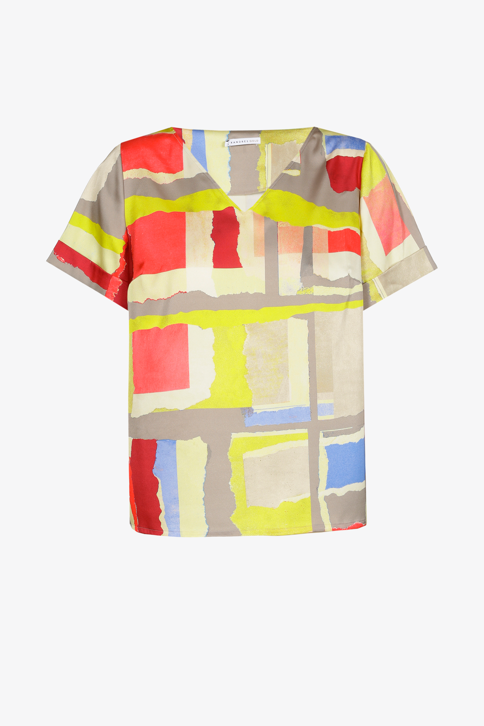 Veelkleurige blouse met V-hals