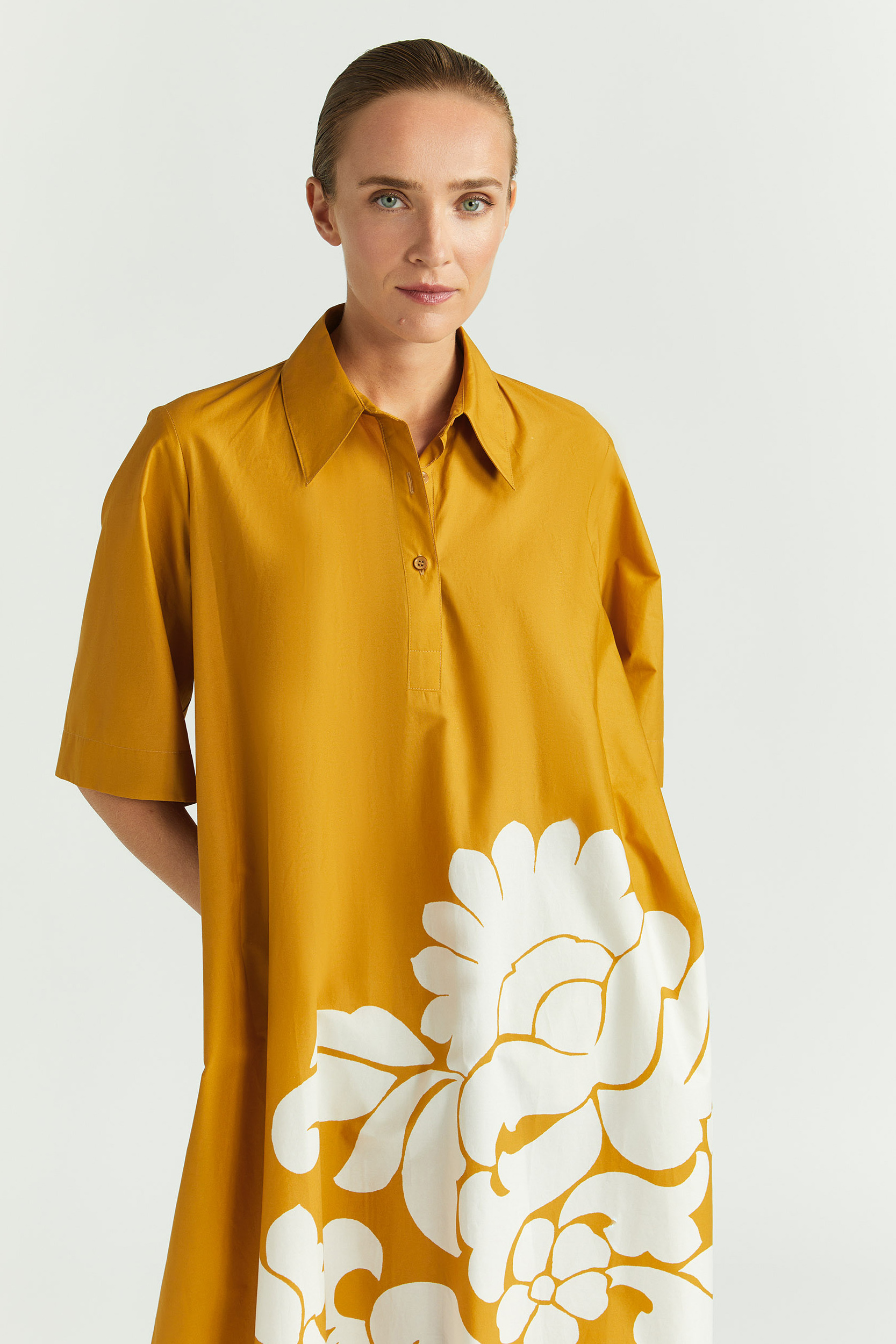 Robe en ligne A en coton avec imprimé