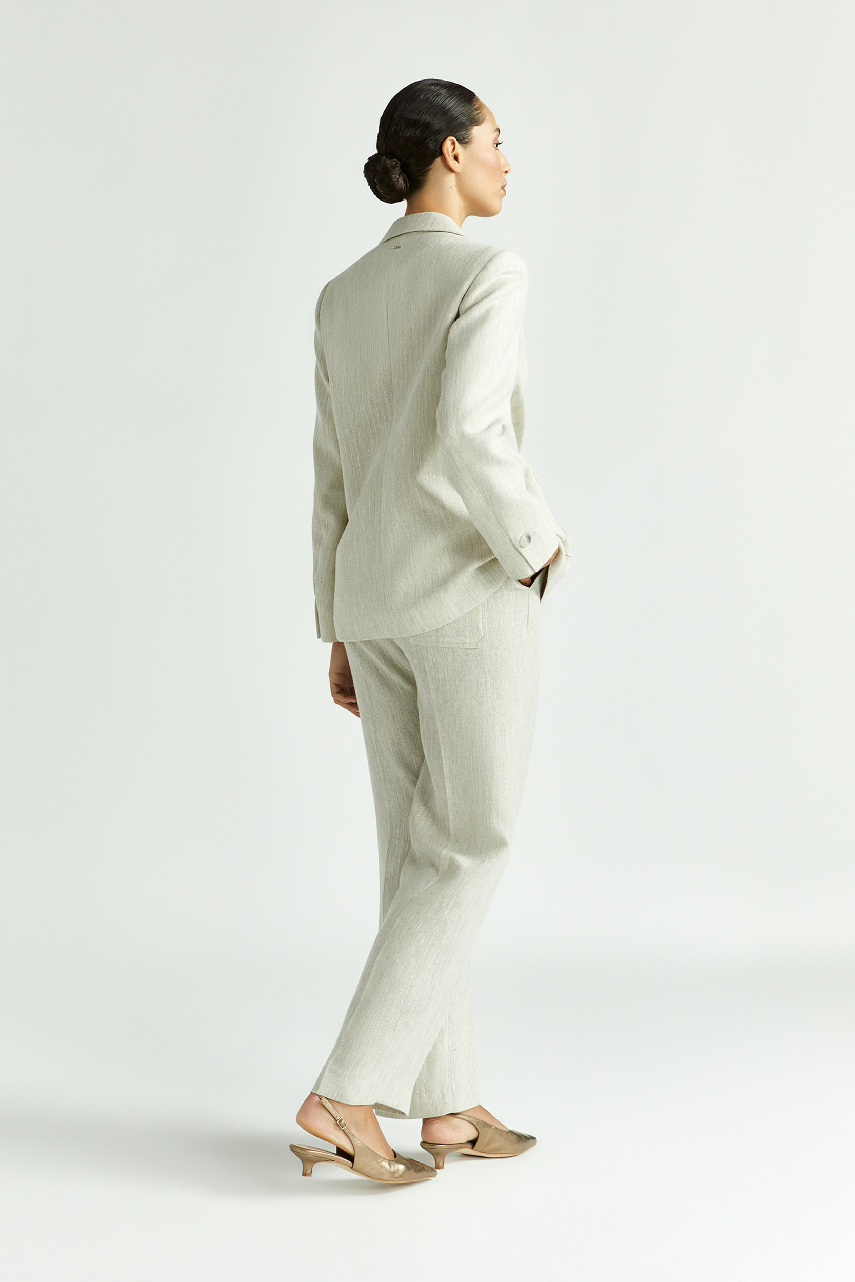 Broek met pinstripe in lurex
