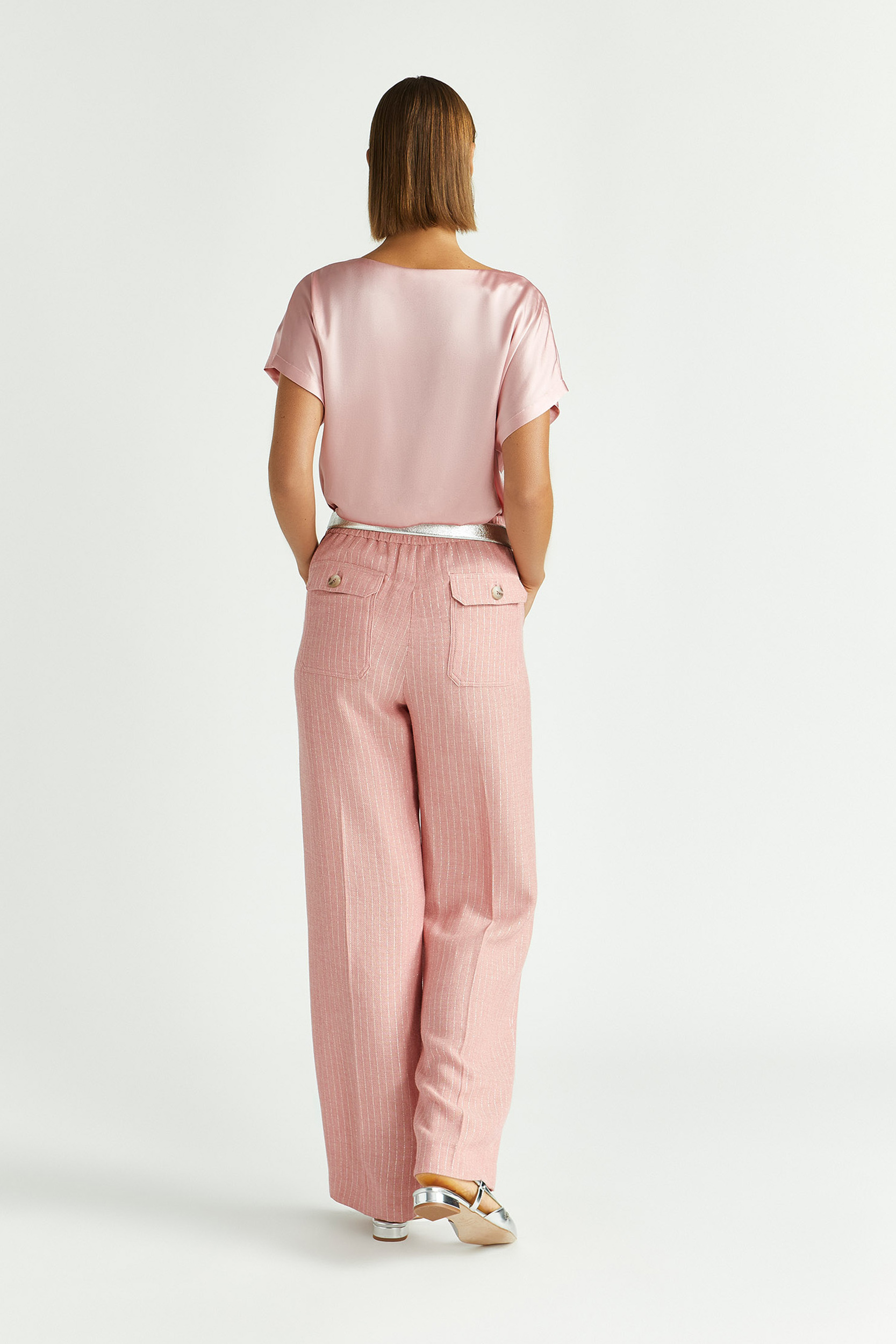 Pantalon avec motif trait de craie en lurex