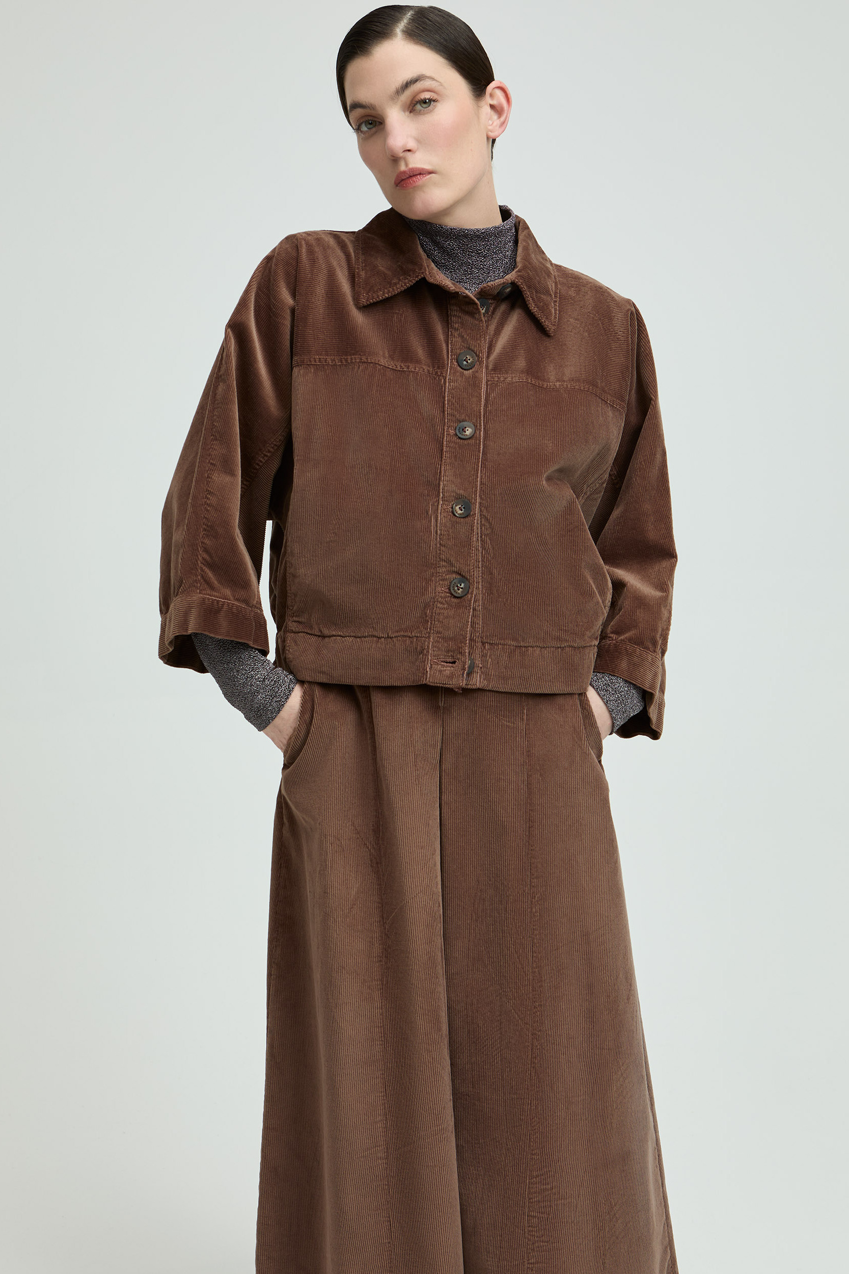 Overhemdblouse in ribfluweel