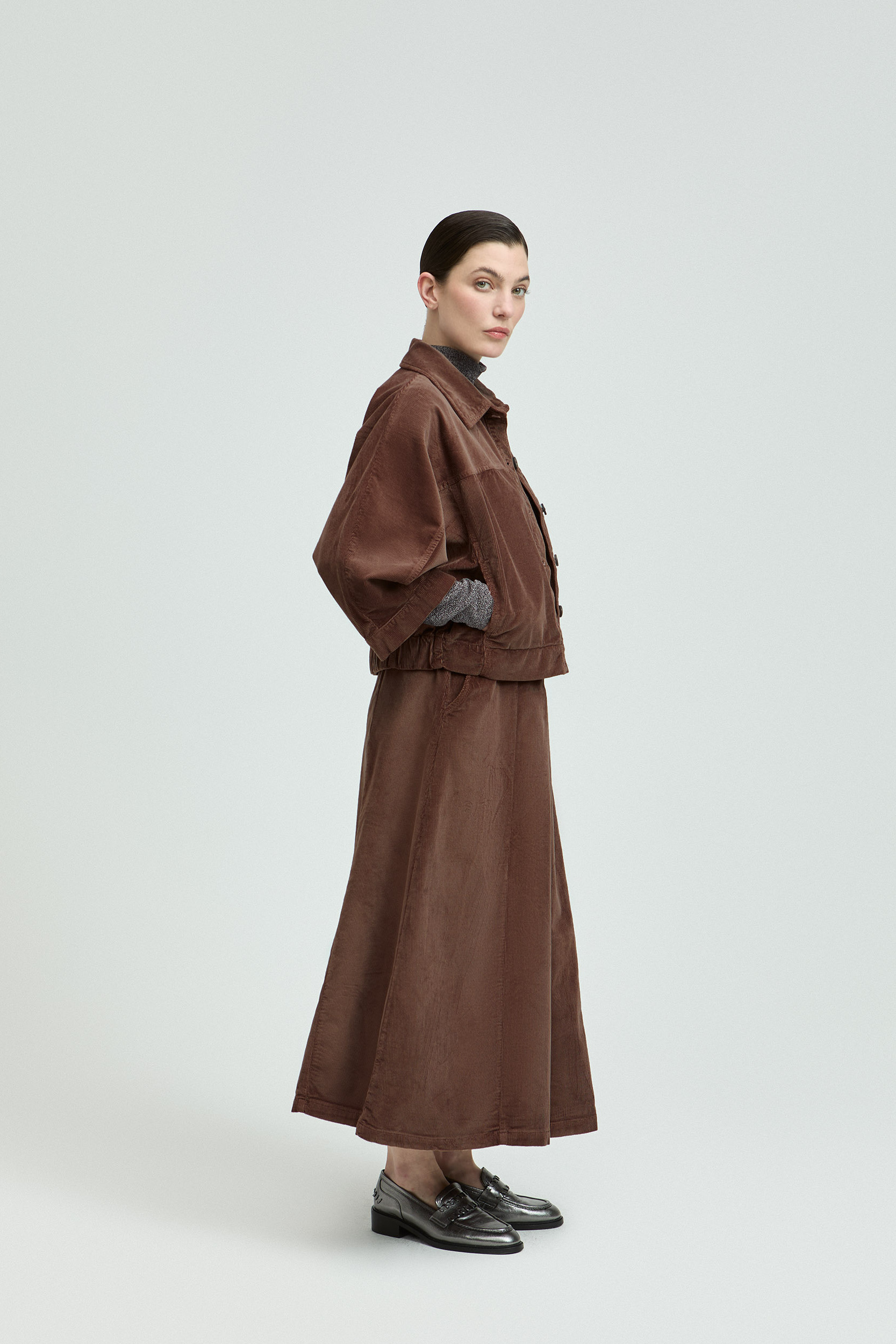 Overhemdblouse in ribfluweel