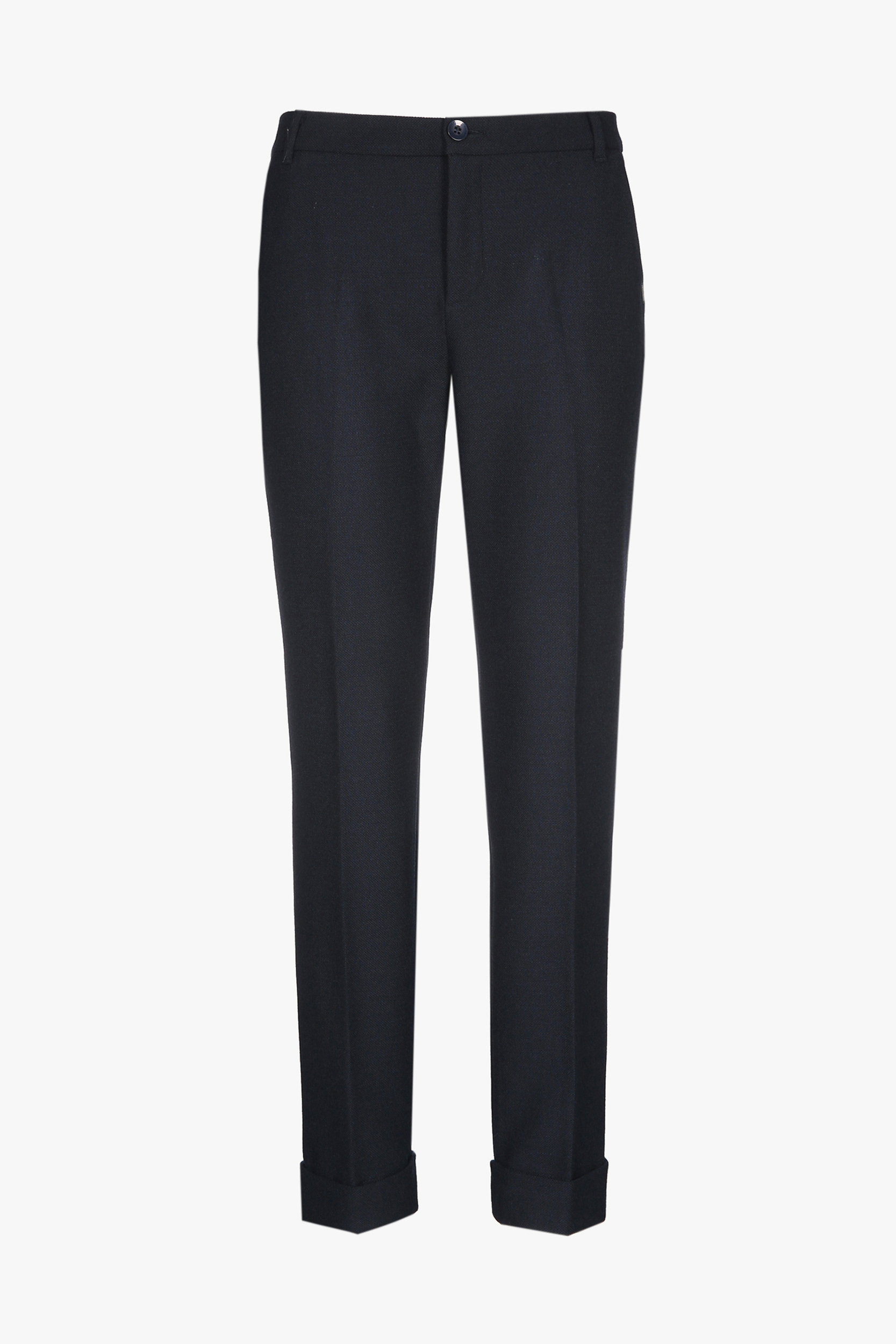 Dark-blue chinos with cuffs