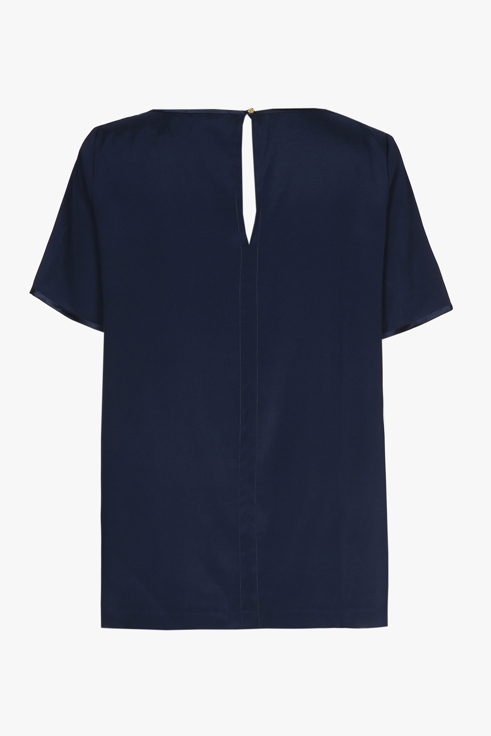 Navyblauw zijden T-shirt met korte mouwen