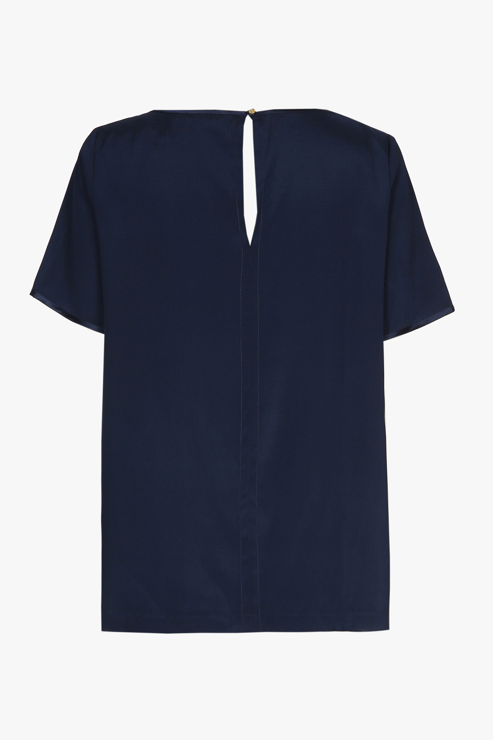 Navy-blue silk short-sleeved T-shirt