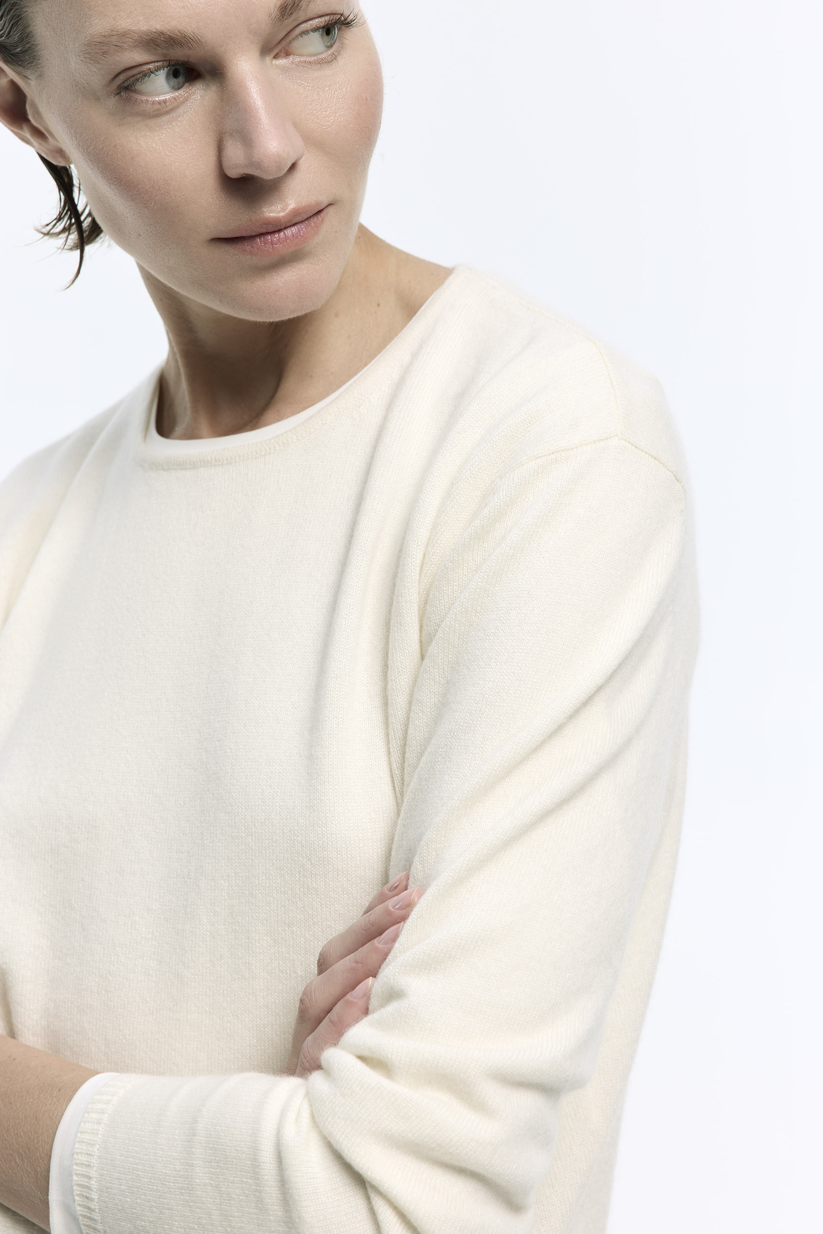 Witte cashmere pull met ronde hals