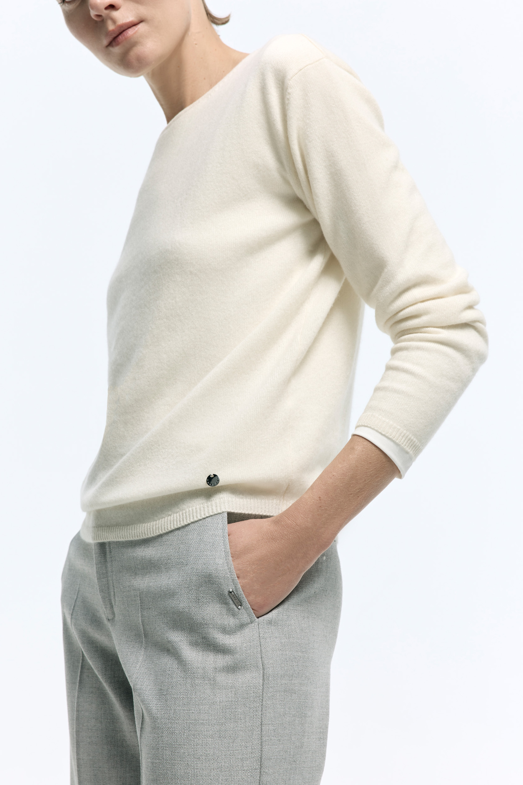 Pull en cachemire blanc à col rond