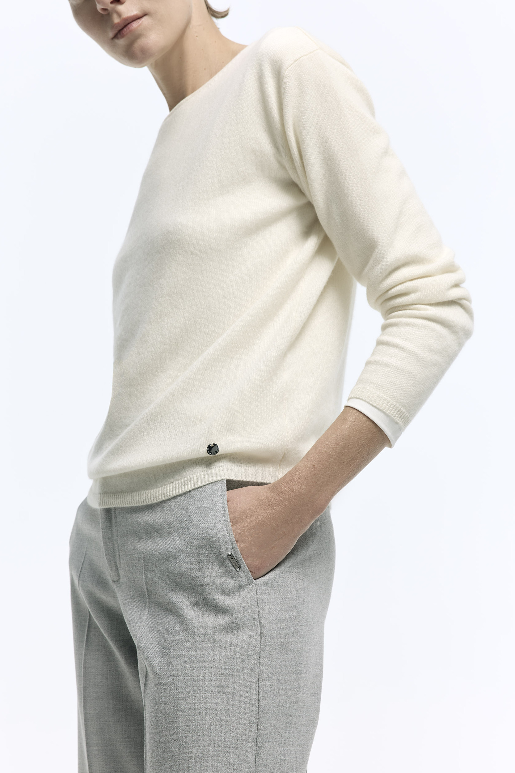 Witte cashmere pull met ronde hals