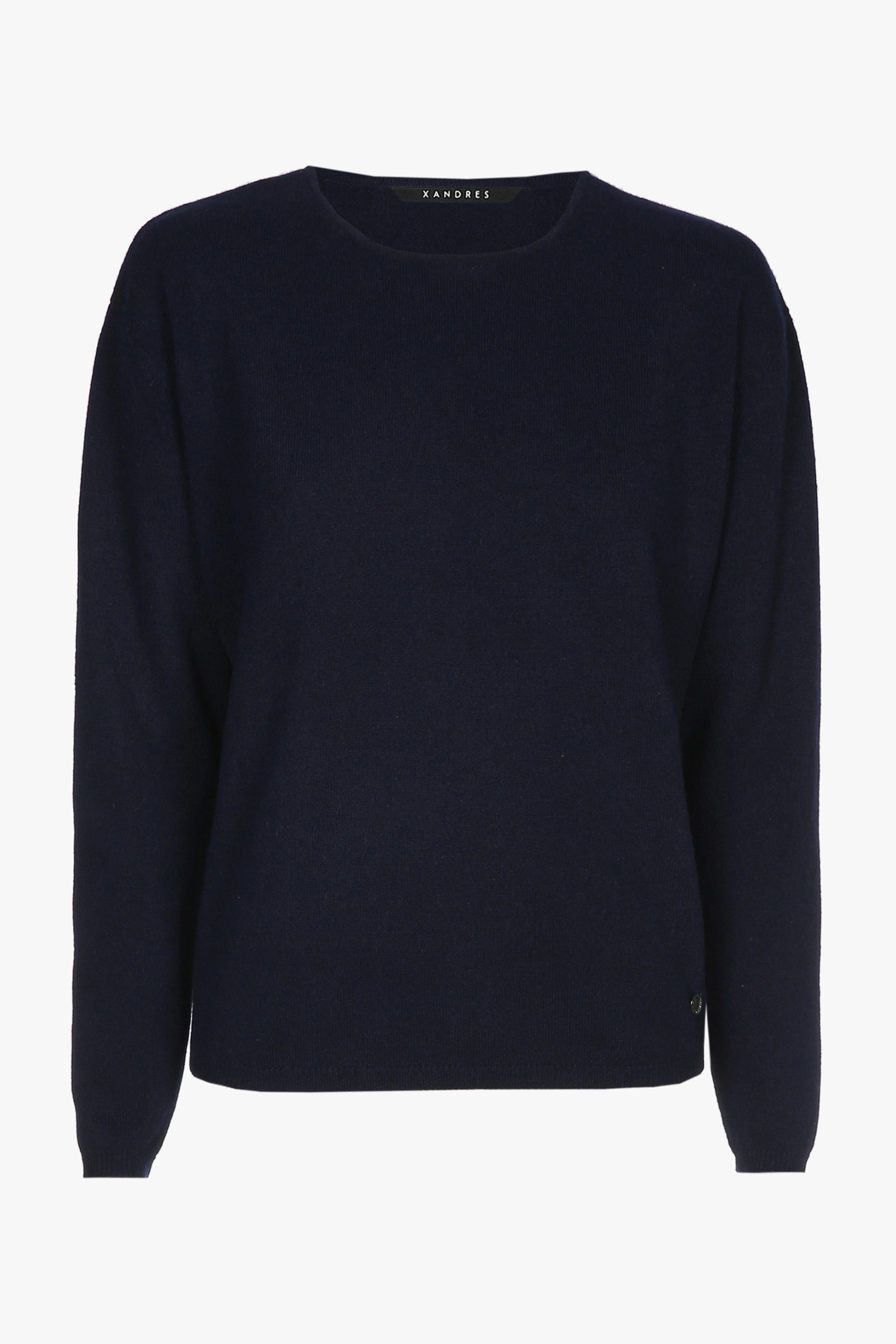 Navy-blue cashmere jumper with a round neck