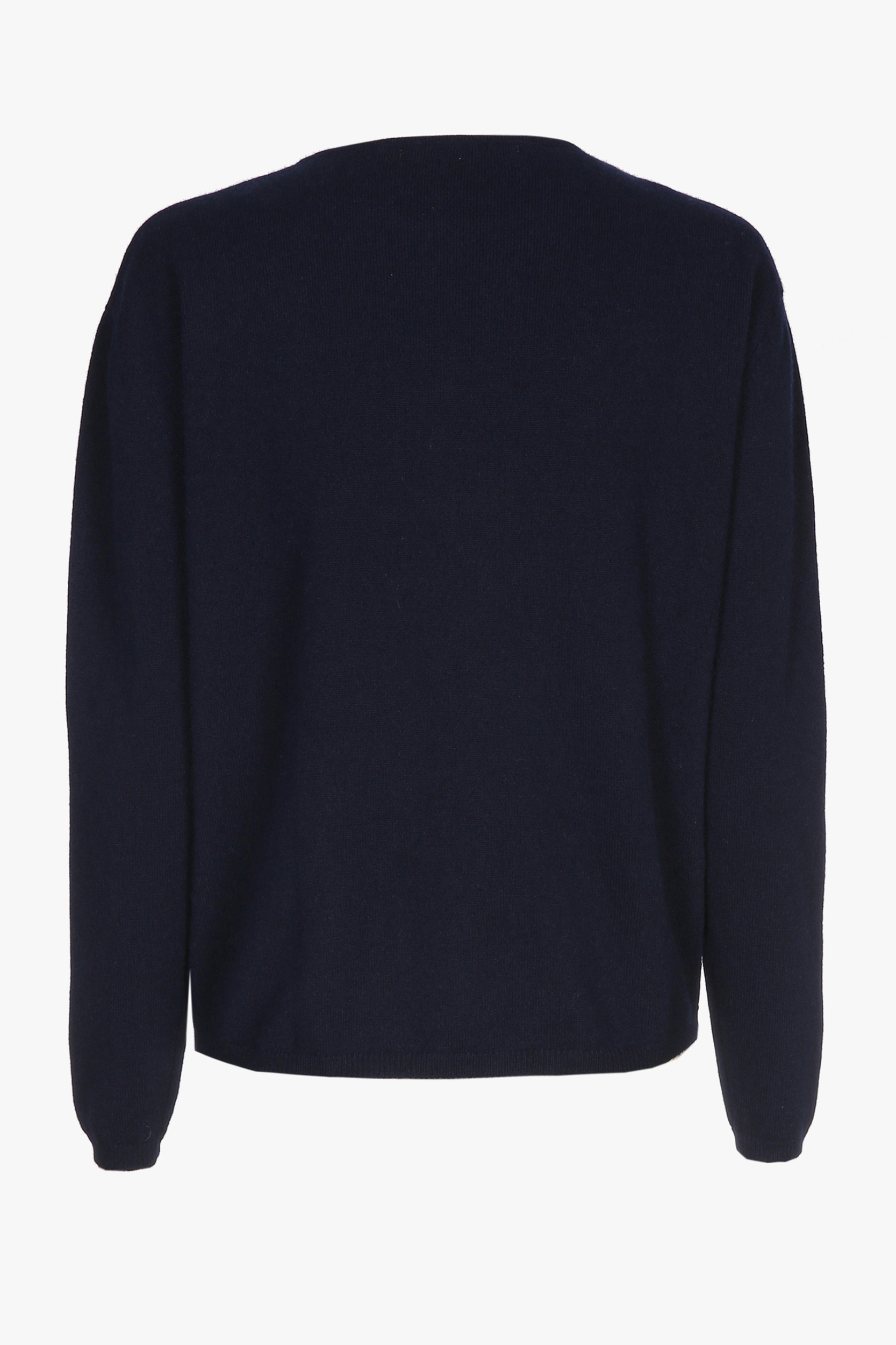 Navy-blue cashmere jumper with a round neck