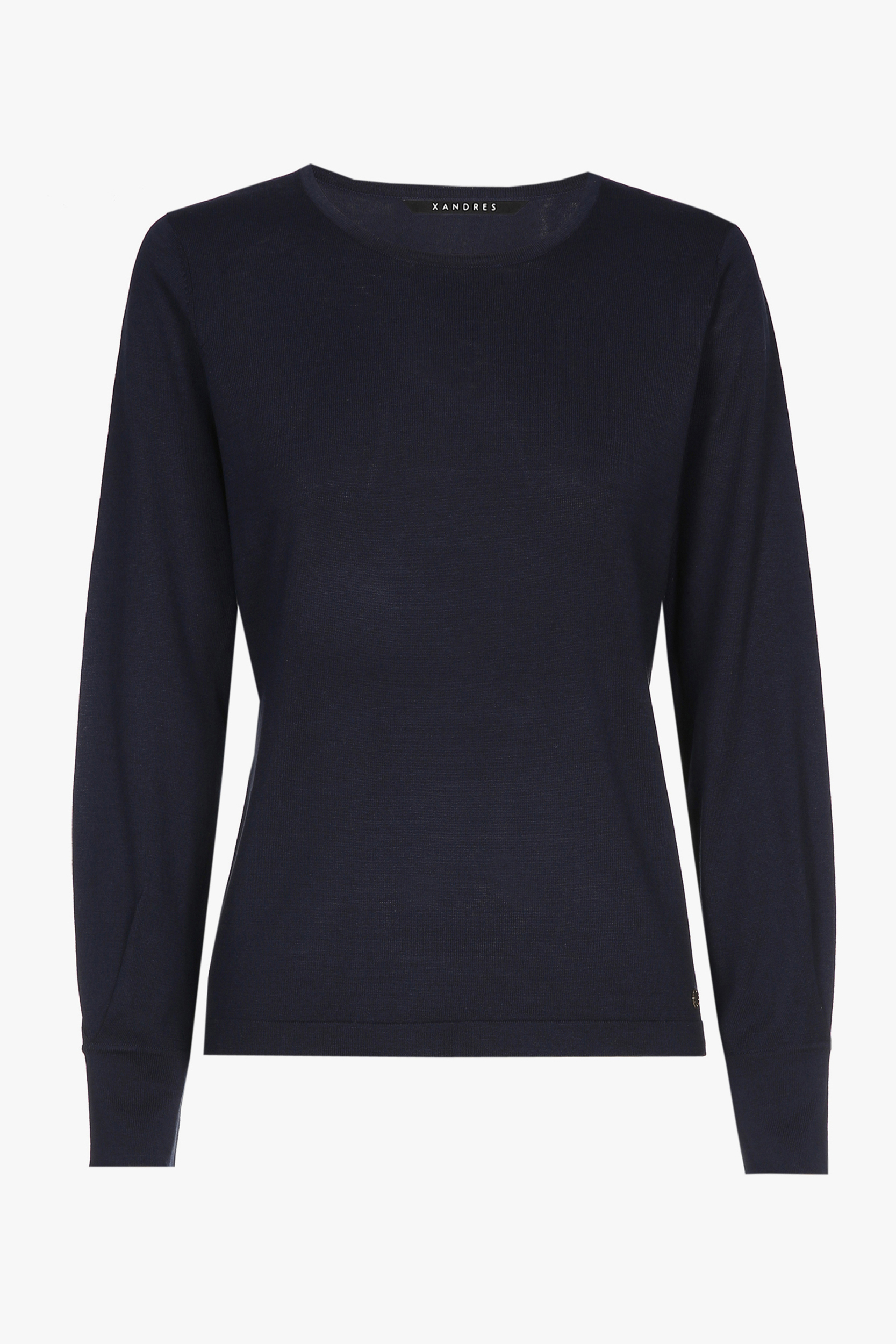 Navy-blue, long-sleeved jumper in silk