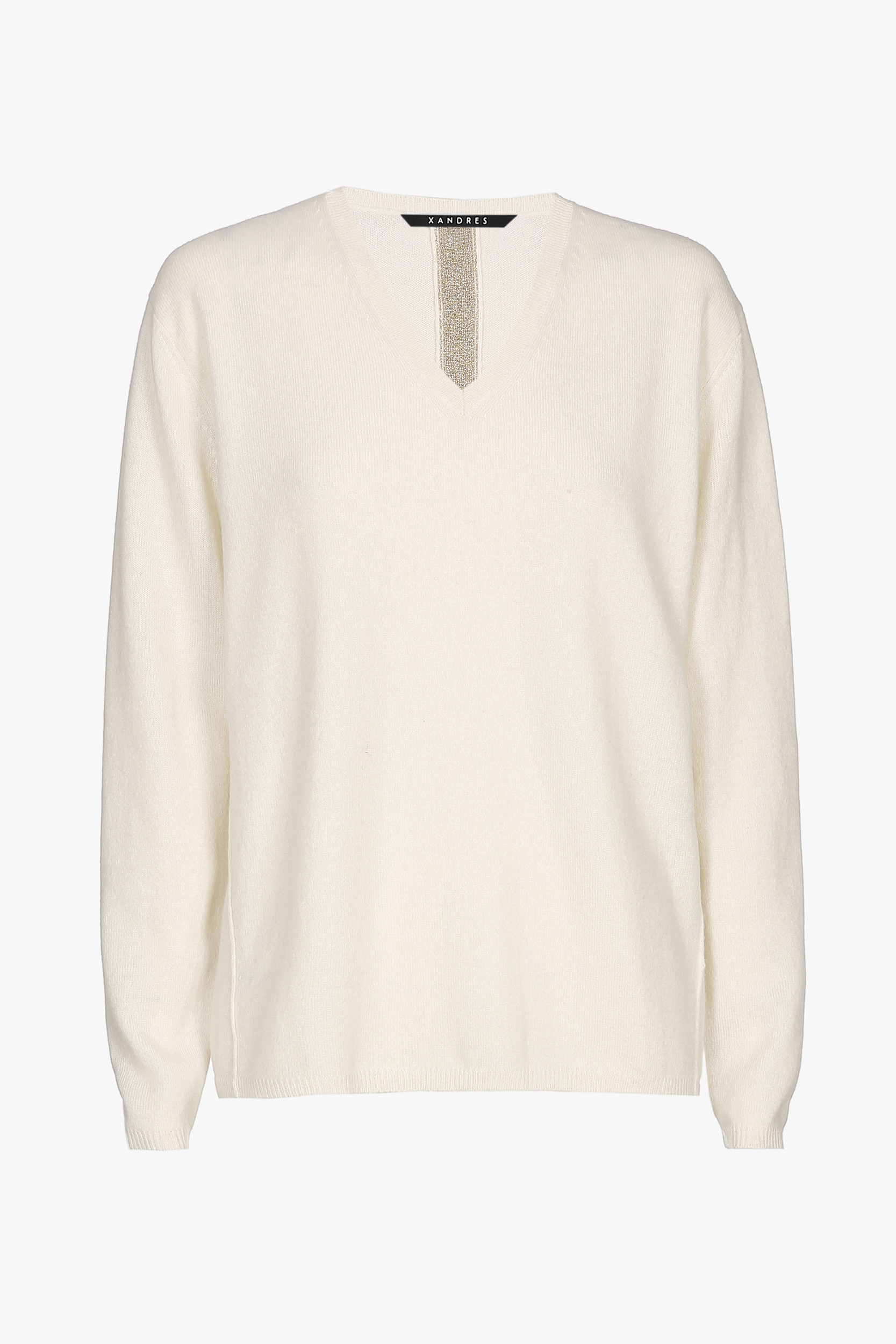 Weißer Cashmere Pullover mit V-Ausschnitt