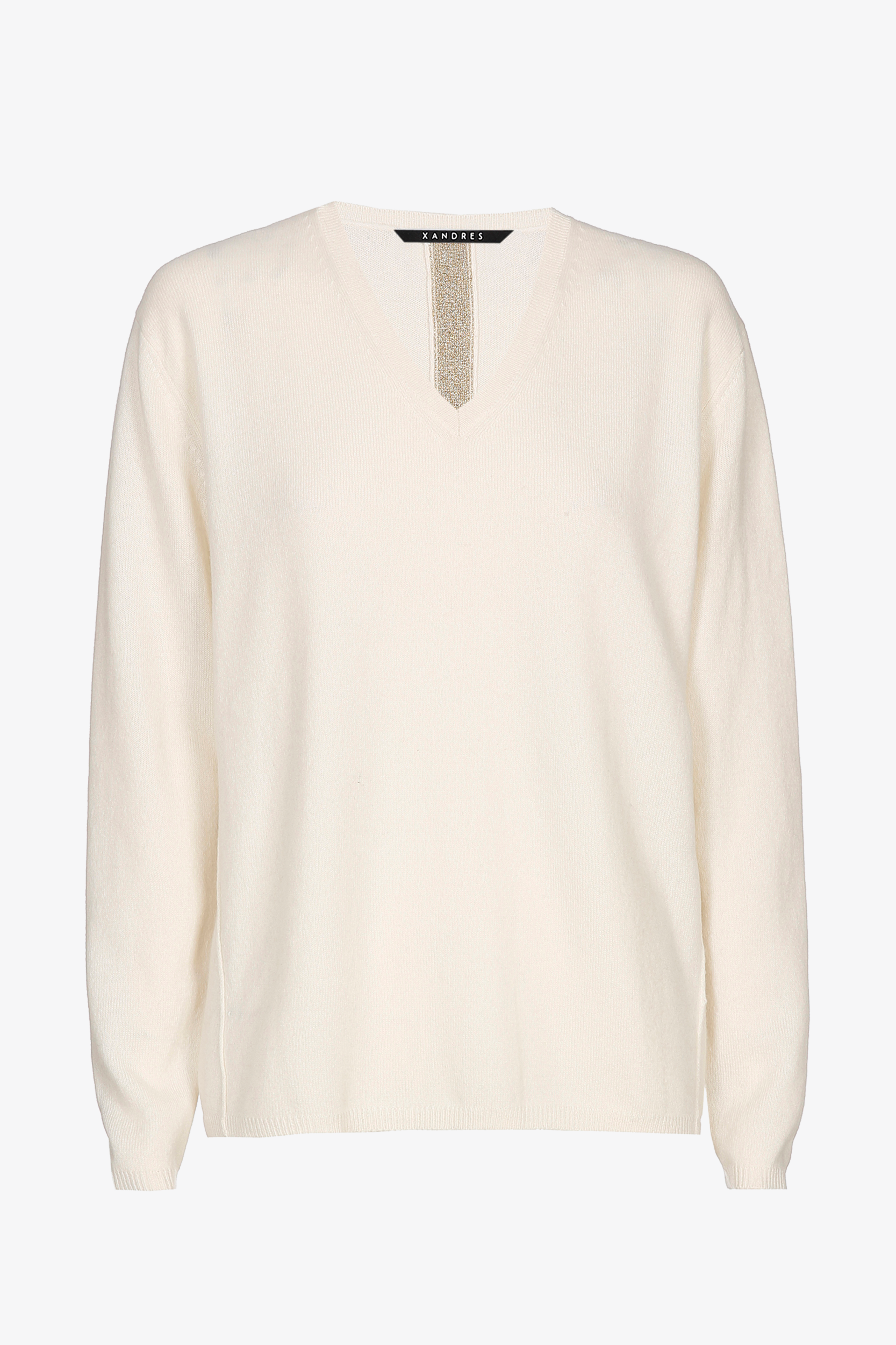 Pull en cachemire blanc à col en V