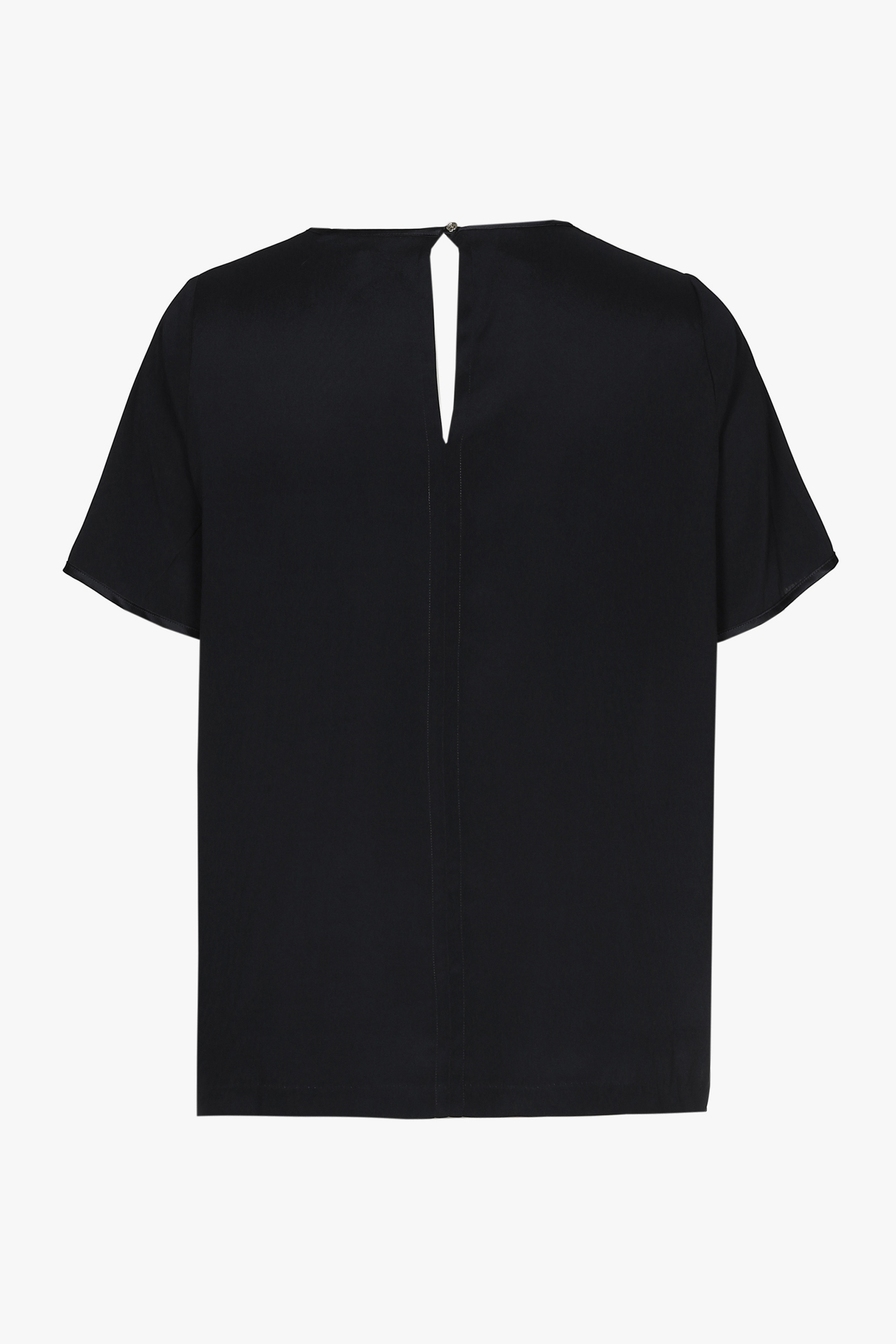 T-shirt en soie noir à manches courtes et col en V