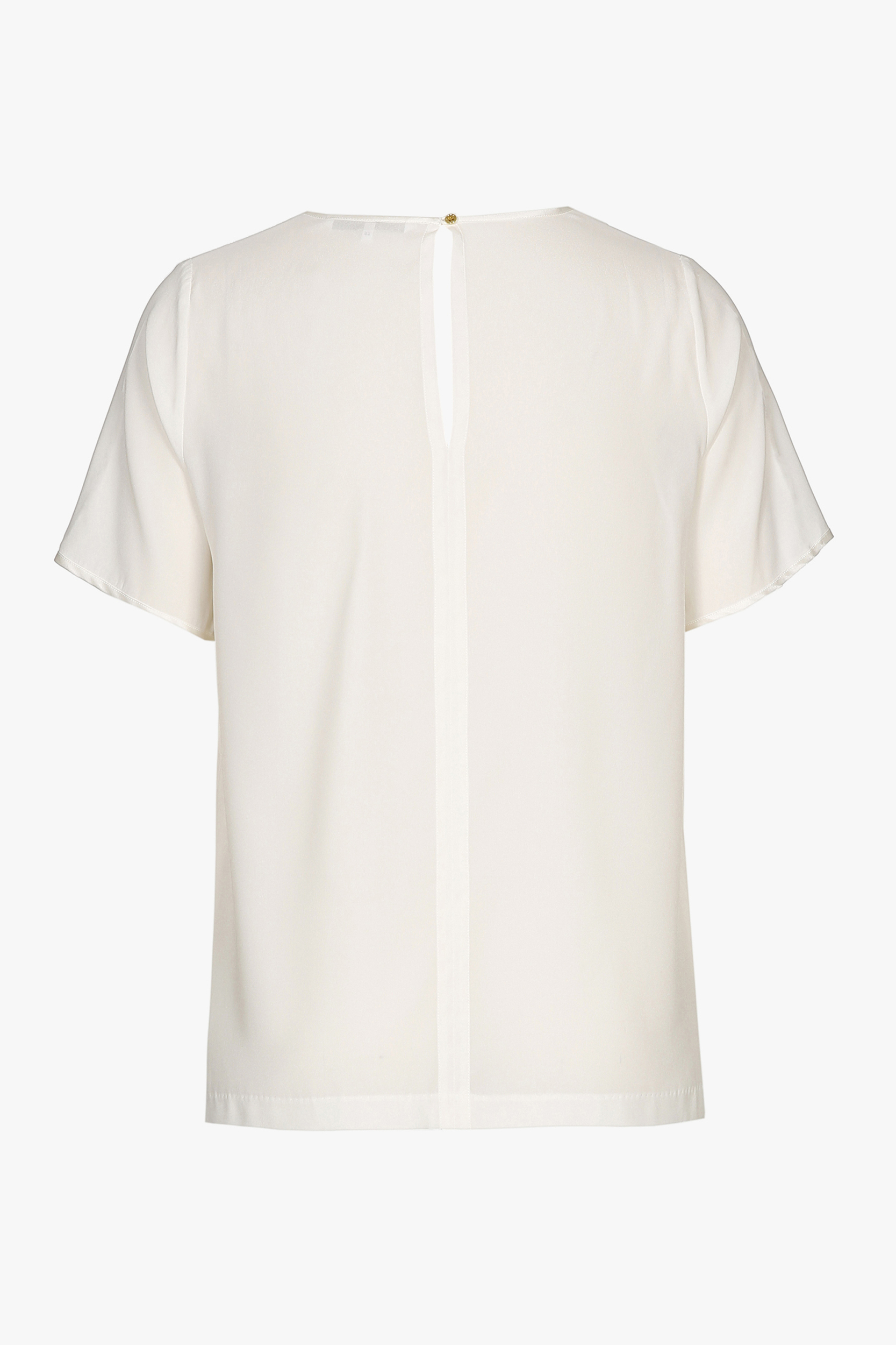 T-shirt en soie blanc à manches courtes et col en V