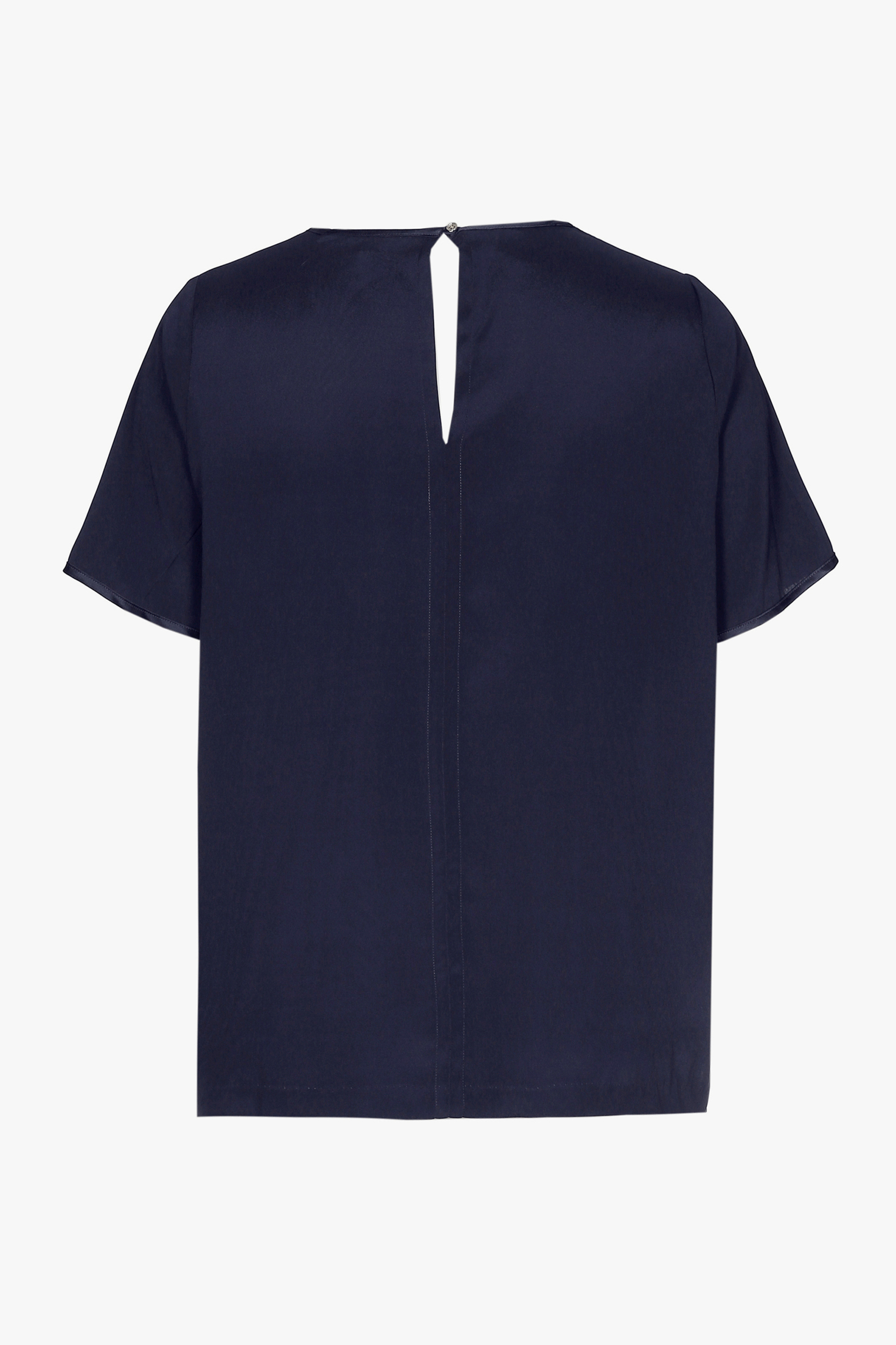 T-shirt en soie bleu marine à manches courtes et col en V