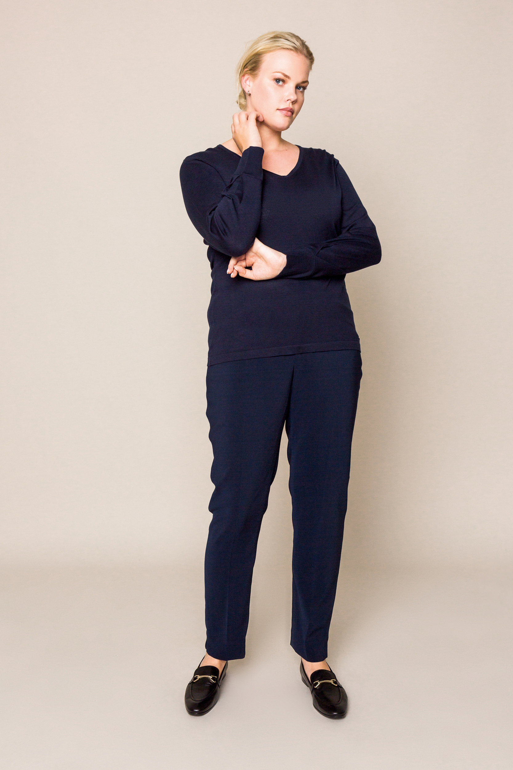 Navy-blue slim-fit trousers