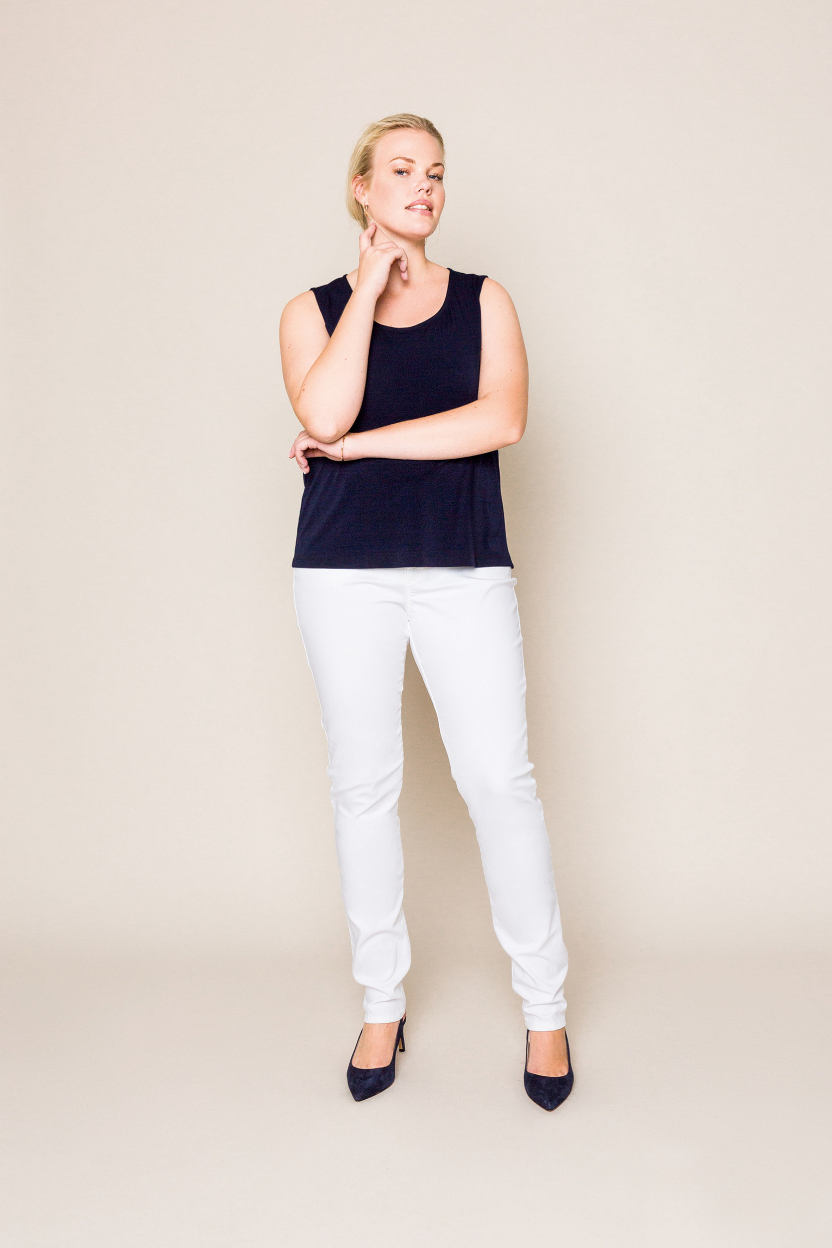 Navy-blue sleeveless top