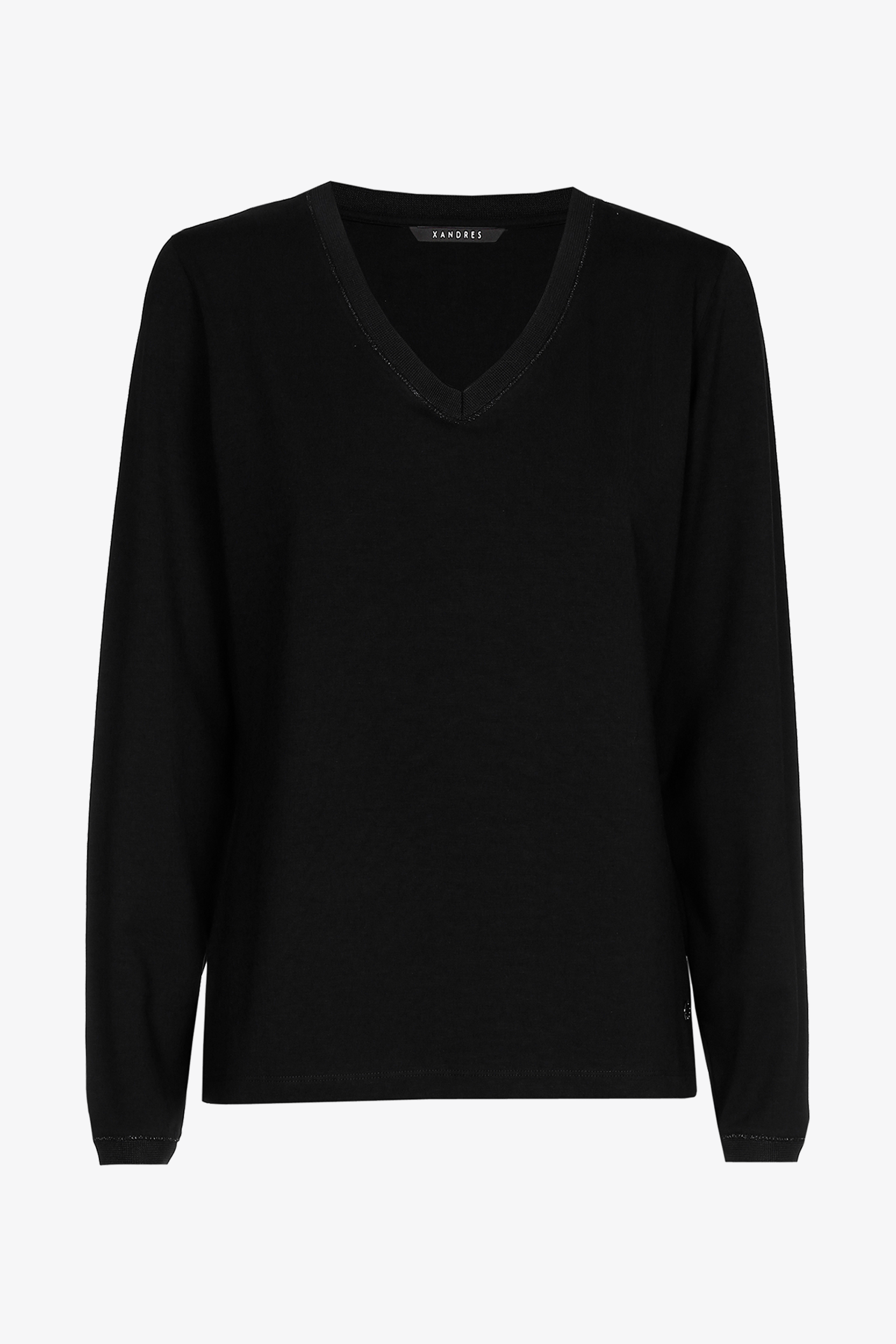 Zwart T-shirt met V-hals en lange mouwen